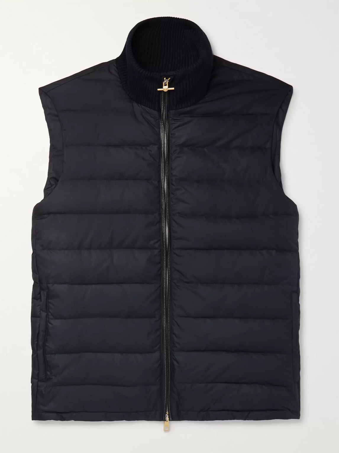Dunhill Leather-trimmed Quilted Shell Down Gilet In Blue
