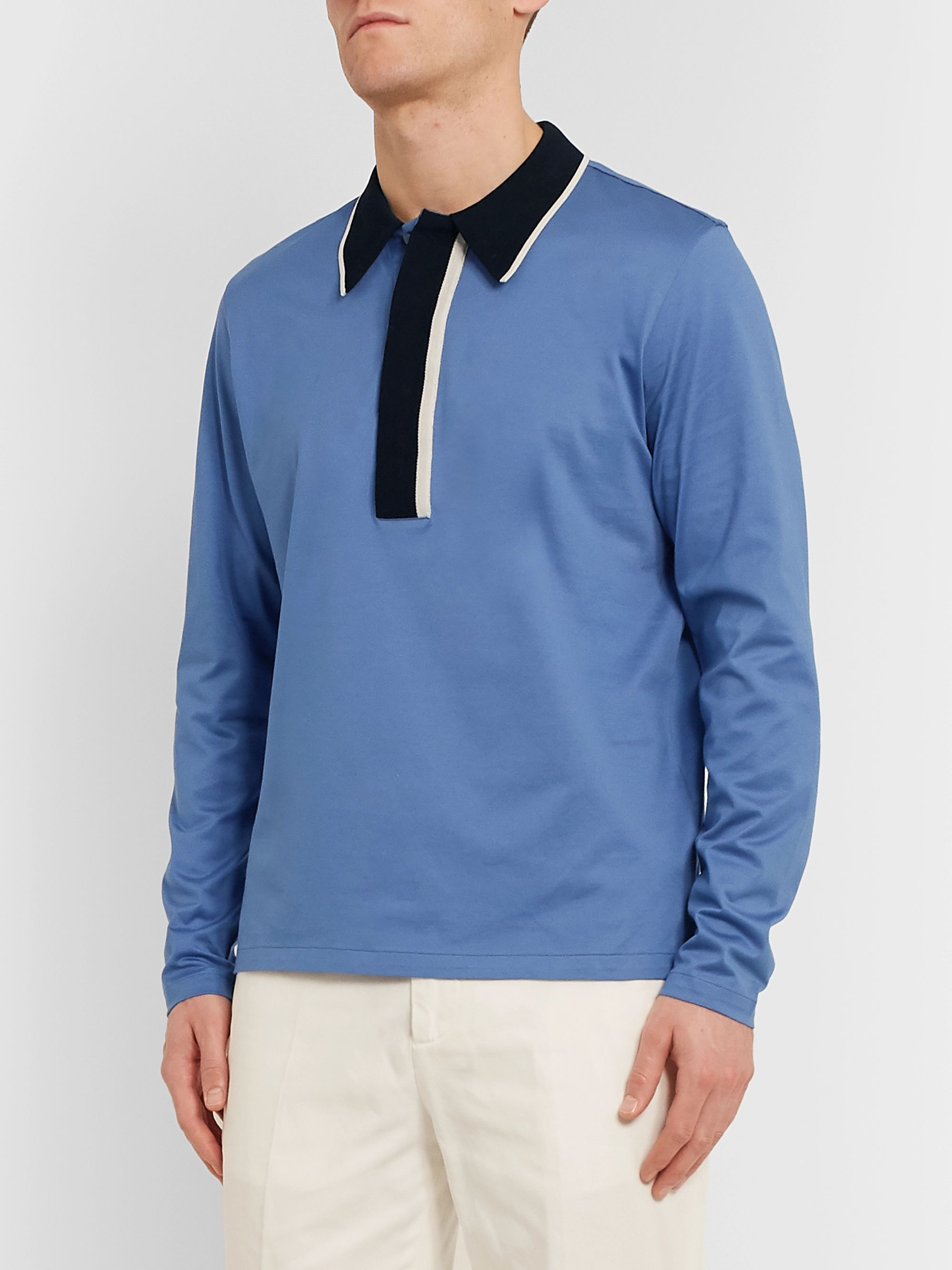 Blue Slim-Fit Contrast-Tipped Cotton-Jersey Polo Shirt | Dunhill | MR ...