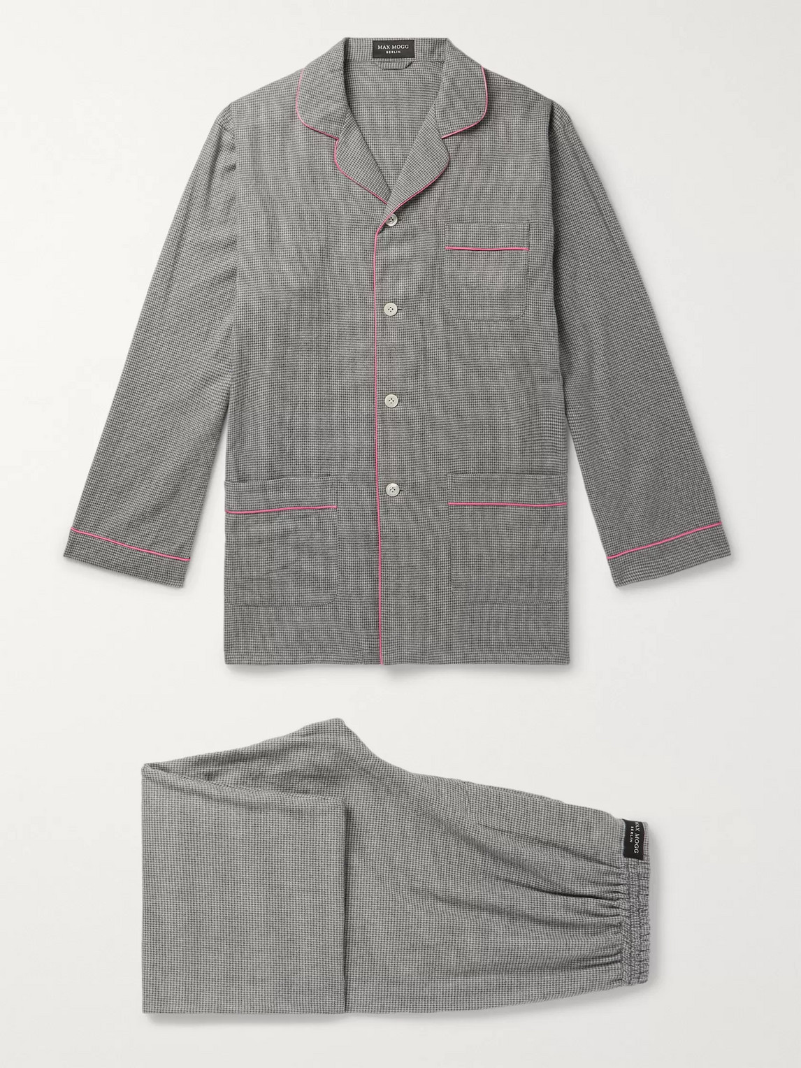 Maximilian Mogg Contrast-tipped Puppytooth Brushed-cotton Pyjama Set In Gray