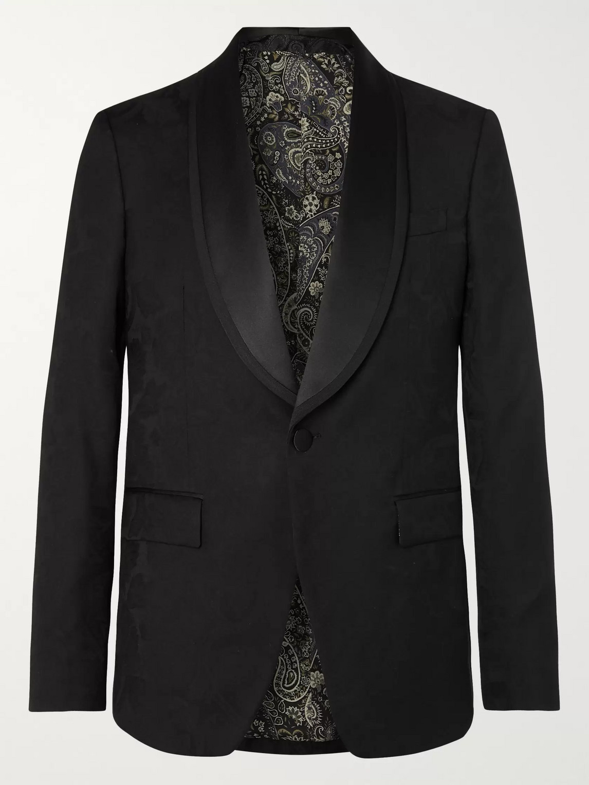 Etro Black Grosgrain-trimmed Floral Wool-jacquard Tuxedo Jacket