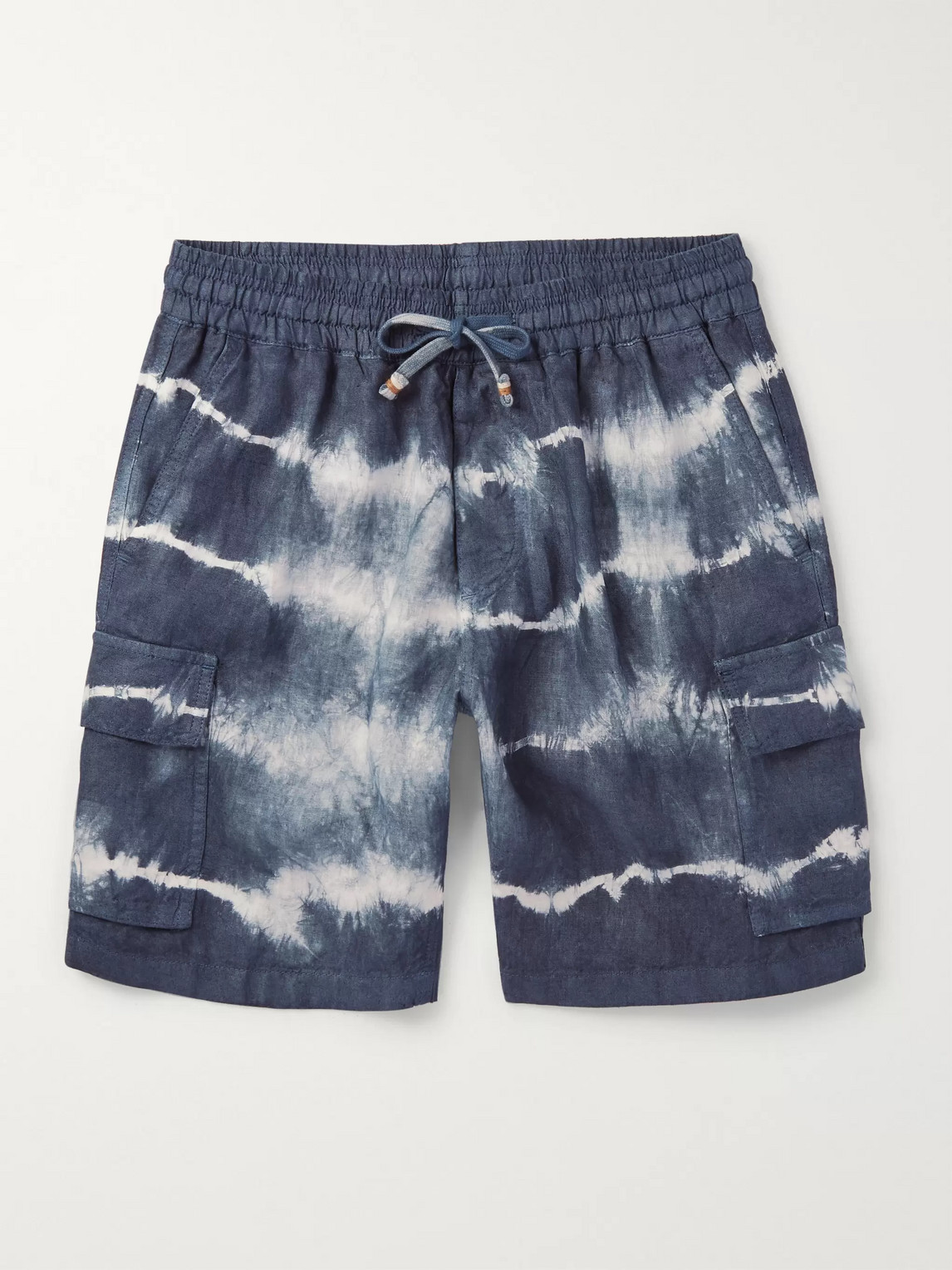 Altea Tie-dyed Linen Drawstring Shorts In Blue