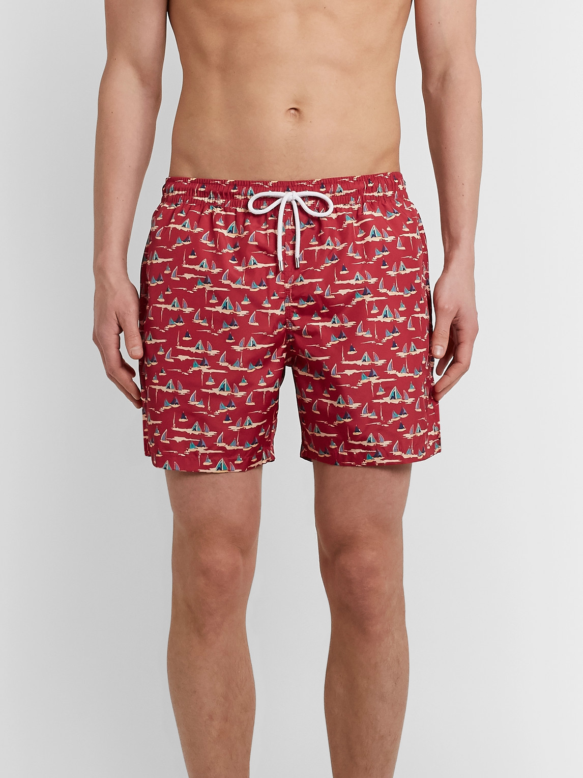 Drake's Mid-length Printed Swim Shorts In Red