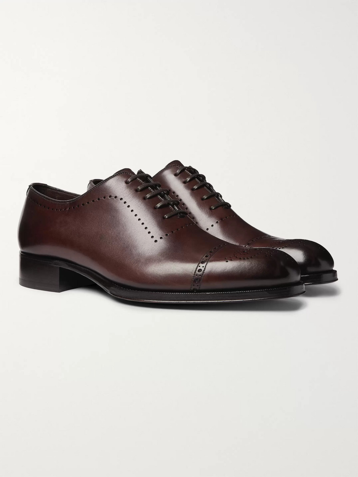 Tom Ford Edgar Whole-cut Polished-leather Brogues In Brown