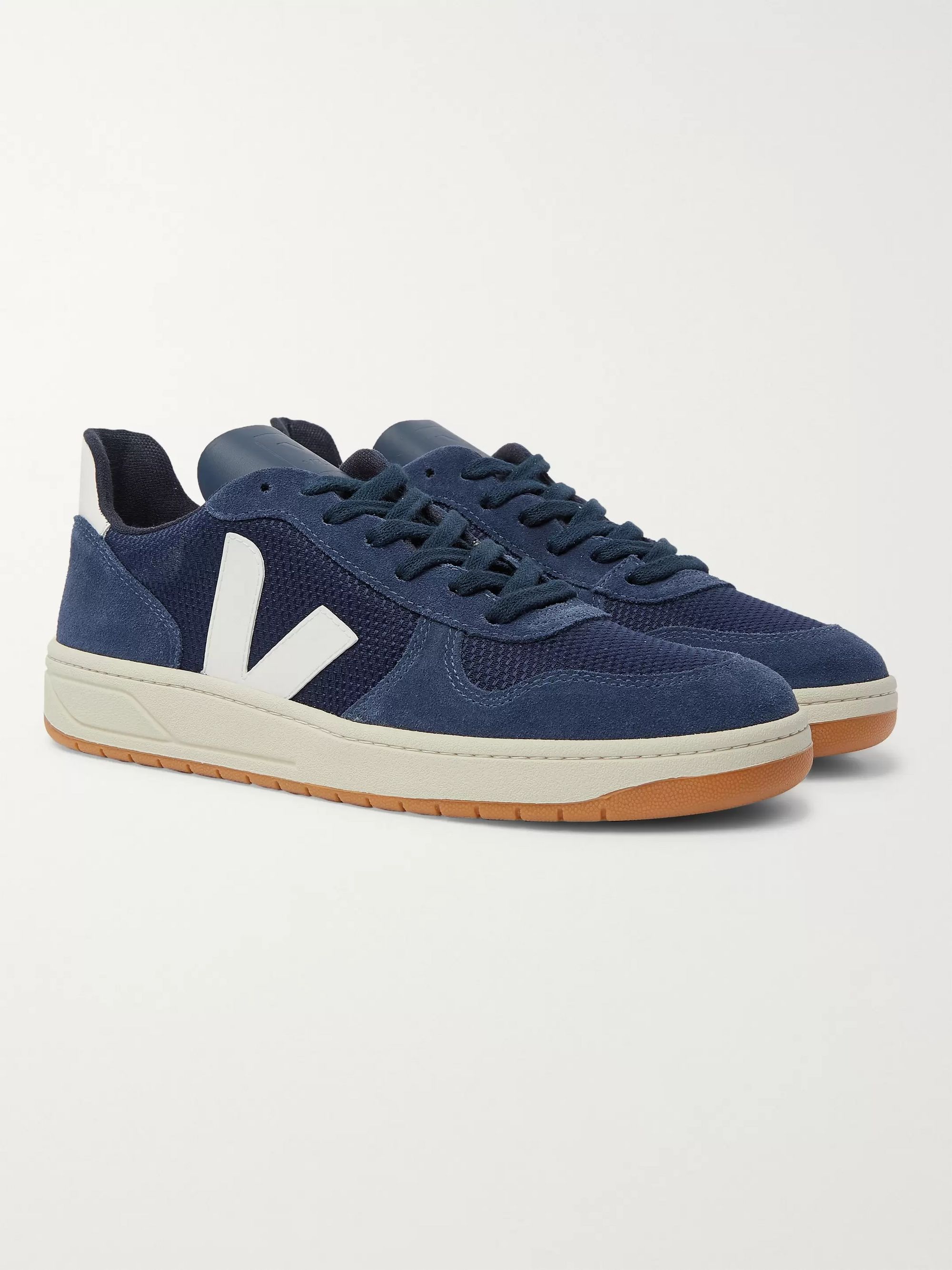 Navy V-10 Leather-Trimmed Mesh and 