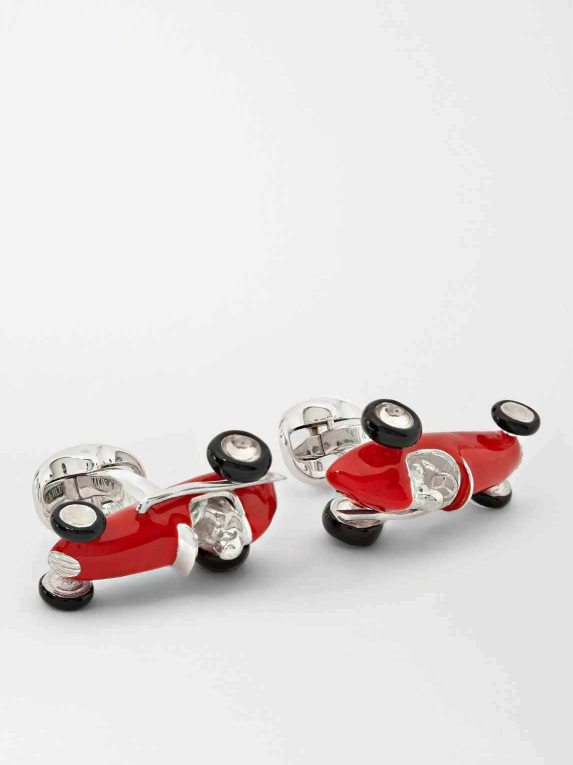 Deakin & Francis Enamelled Silver Racing Car Cufflinks In Red