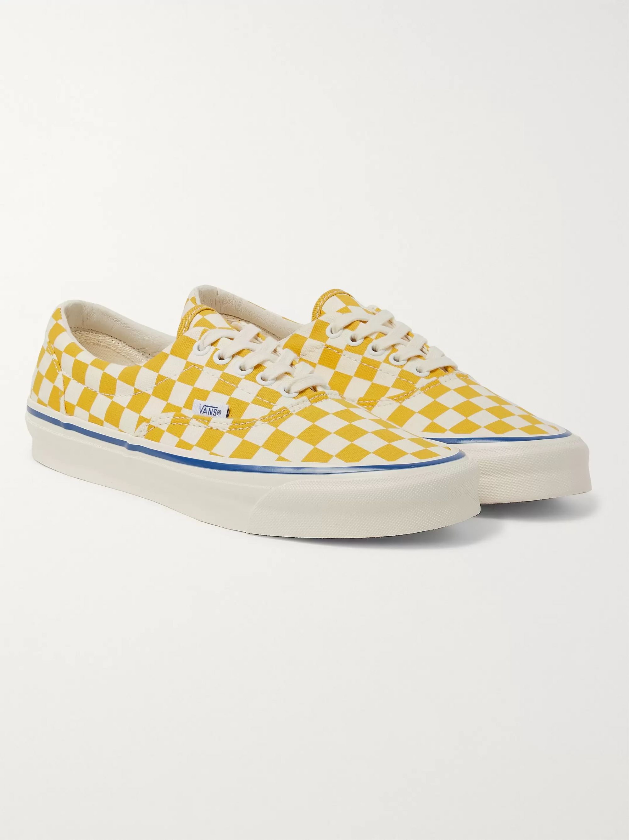 yellow checkerboard vans lace up