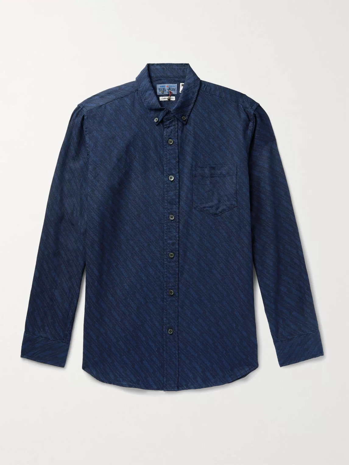 Blue Blue Japan Button-down Collar Indigo-dyed Printed Cotton-twill Shirt In Blue