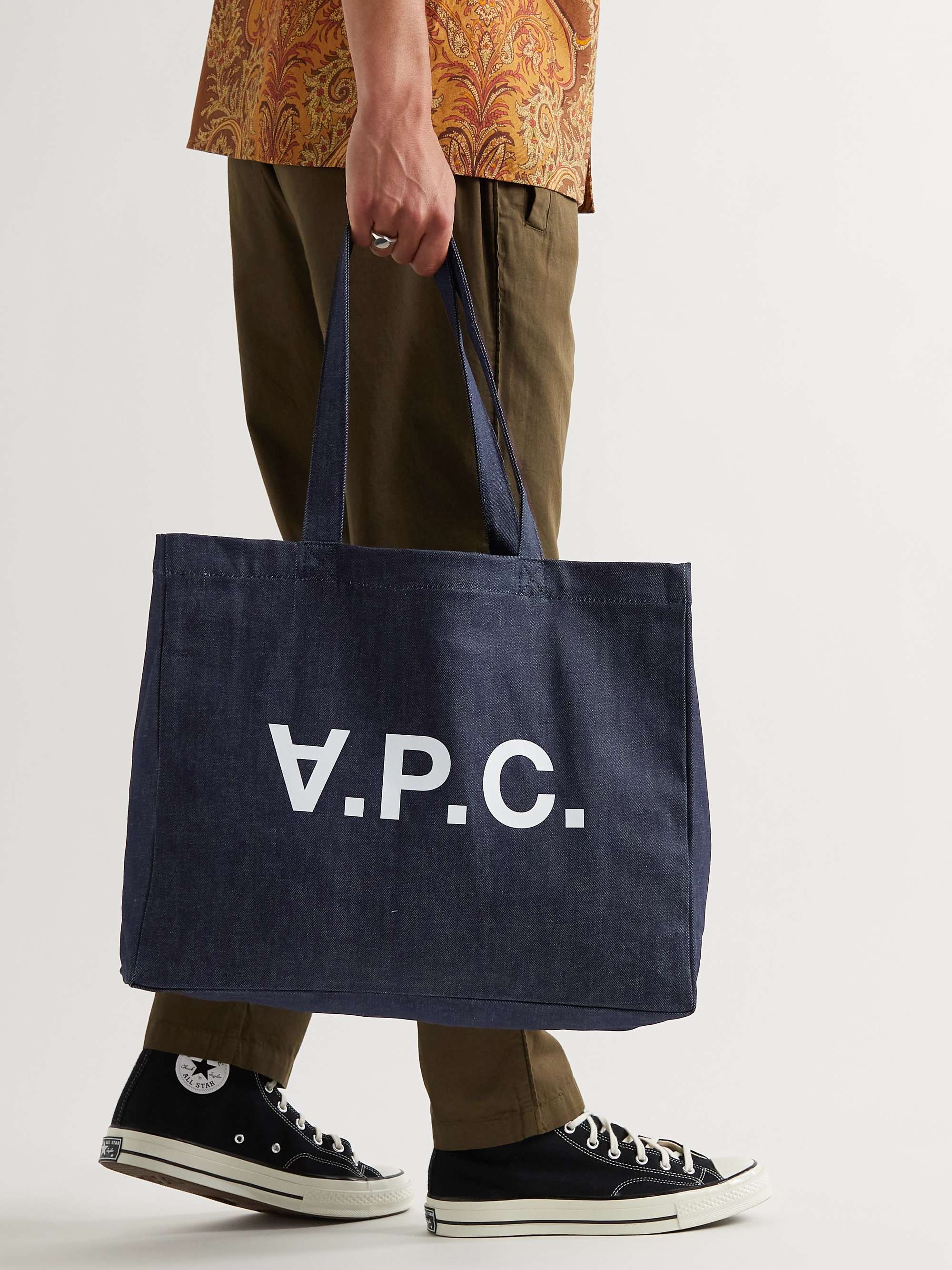 A.P.C. Logo-Print Denim Tote Bag