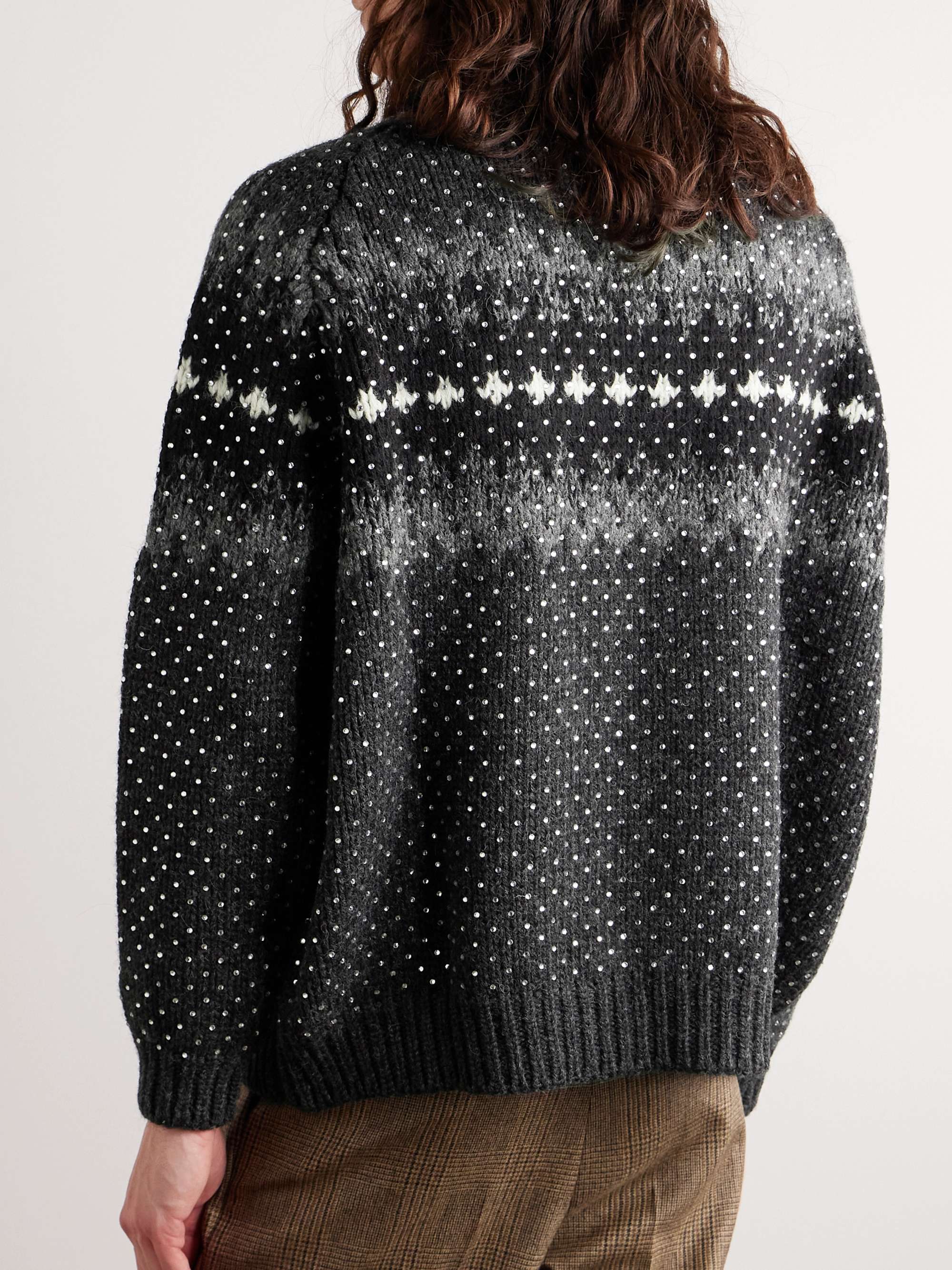 CELINE HOMME Oversized Rhinestone-Embellished Fair Isle Wool Sweater