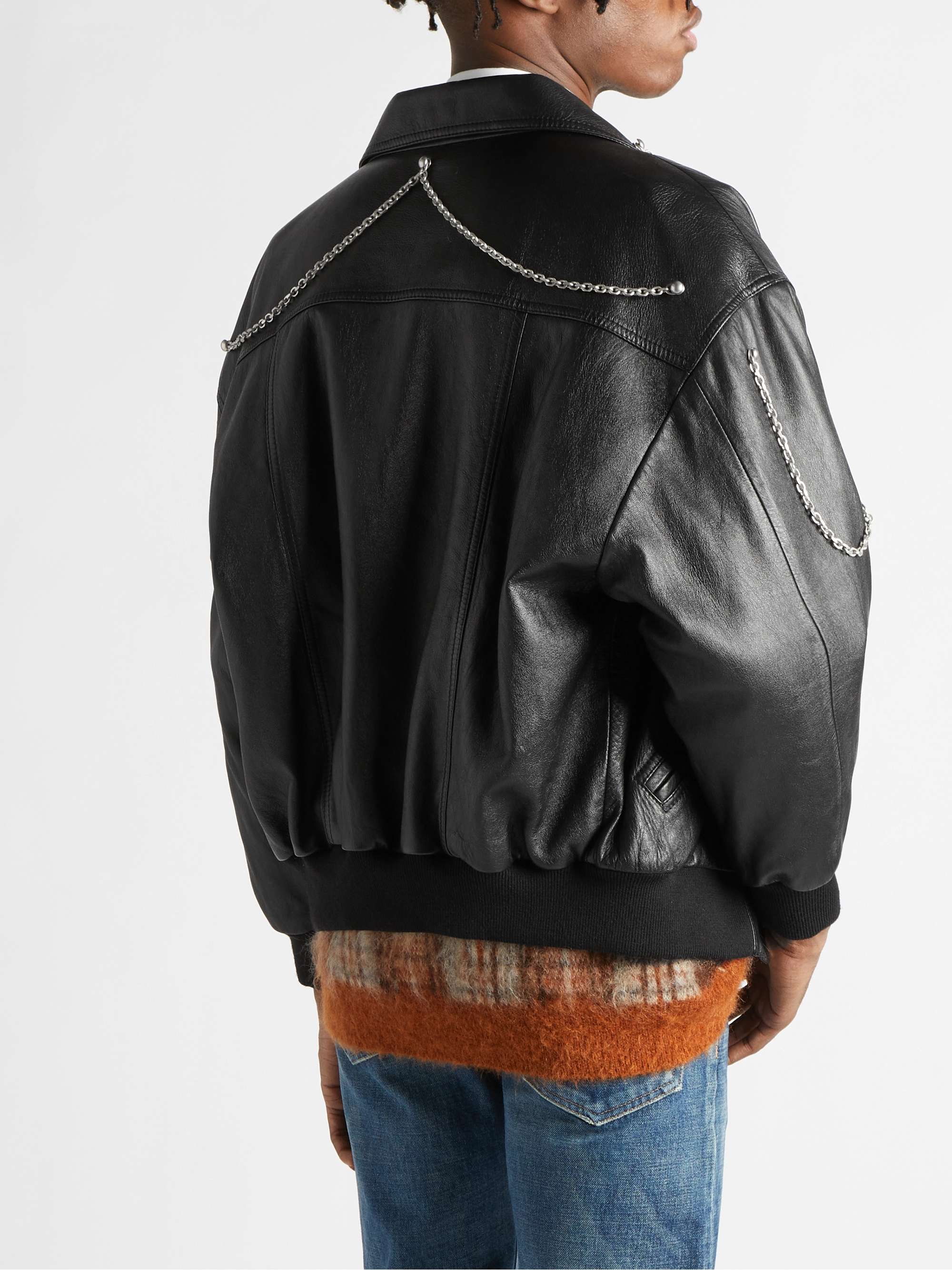 CELINE HOMME Chain-Embellished Leather Blouson Jacket