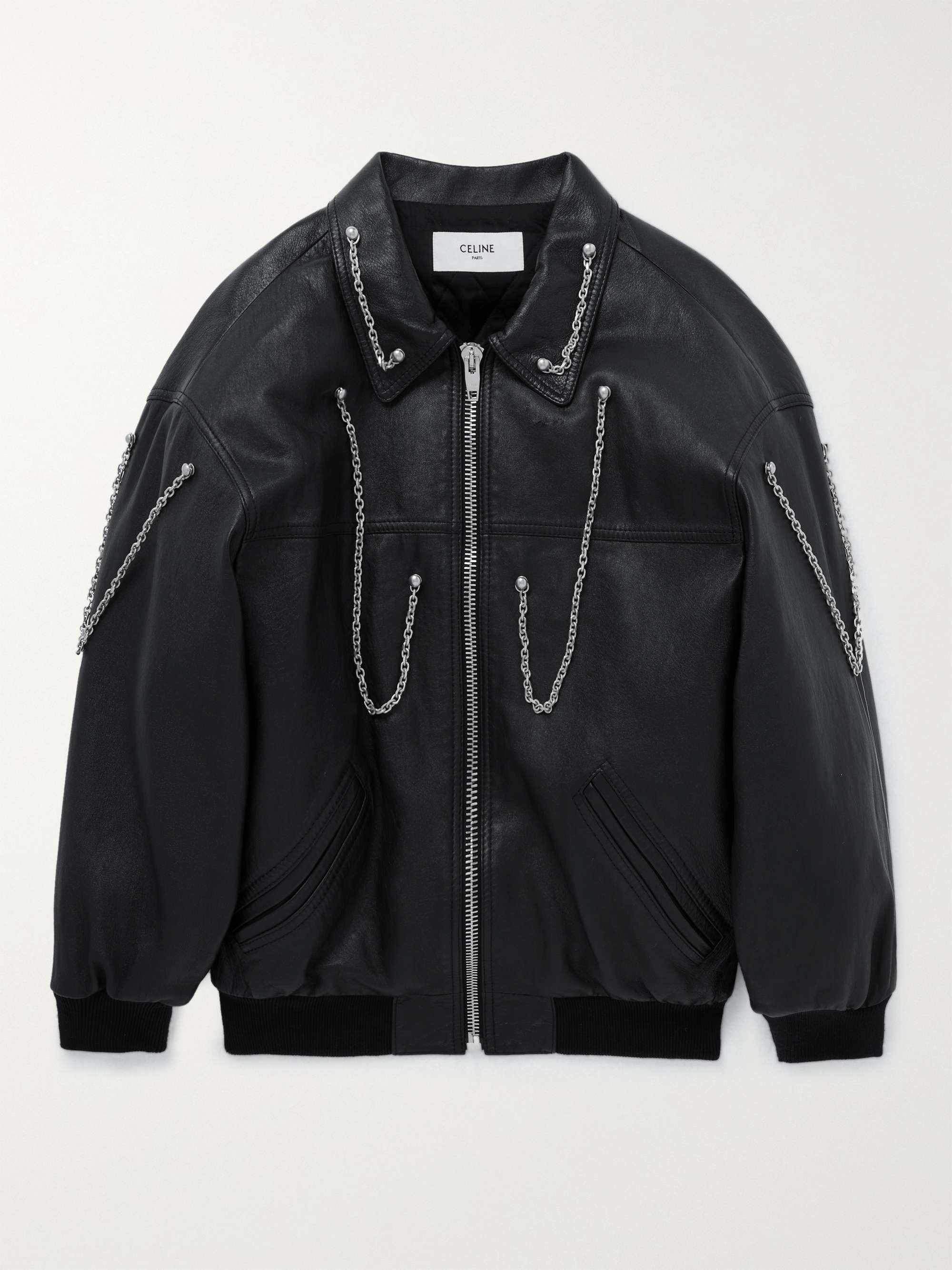 CELINE HOMME Chain-Embellished Leather Blouson Jacket