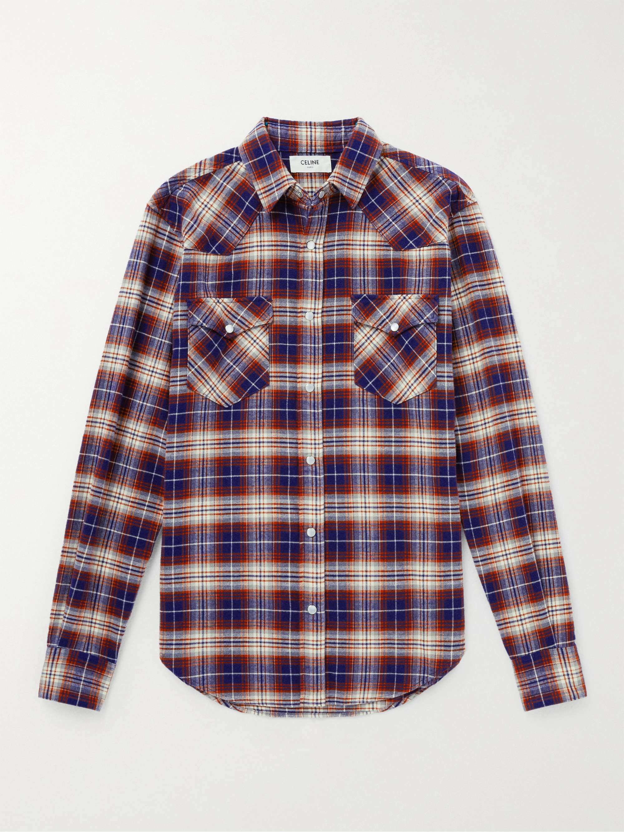 셀린느 옴므 체크 셔츠 CELINE HOMME Checked Cotton-Flannel Shirt,Red