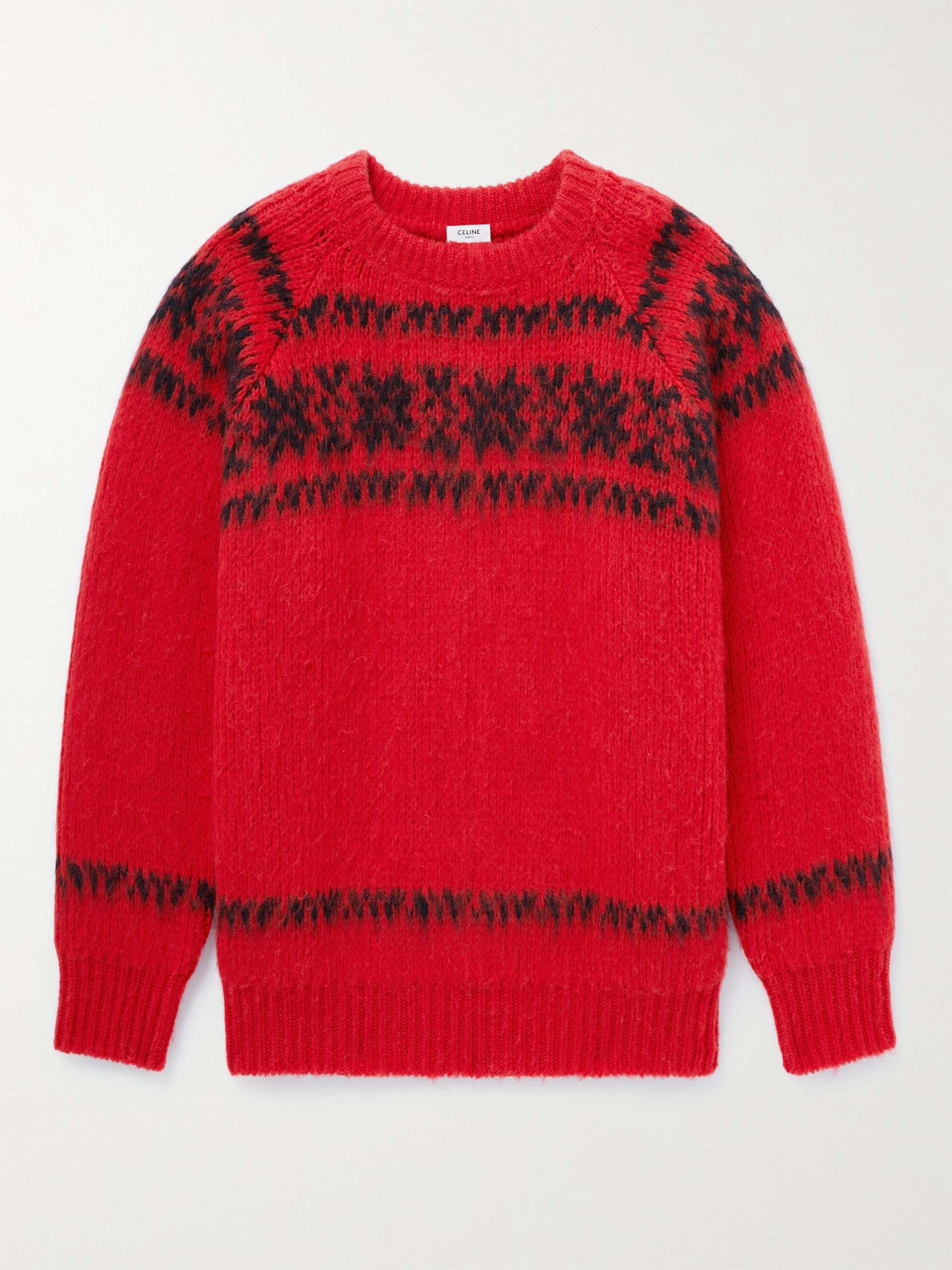 셀린느 옴므 페어아일 울 스웨터  CELINE HOMME Fair Isle Wool-Jacquard Sweater,Red