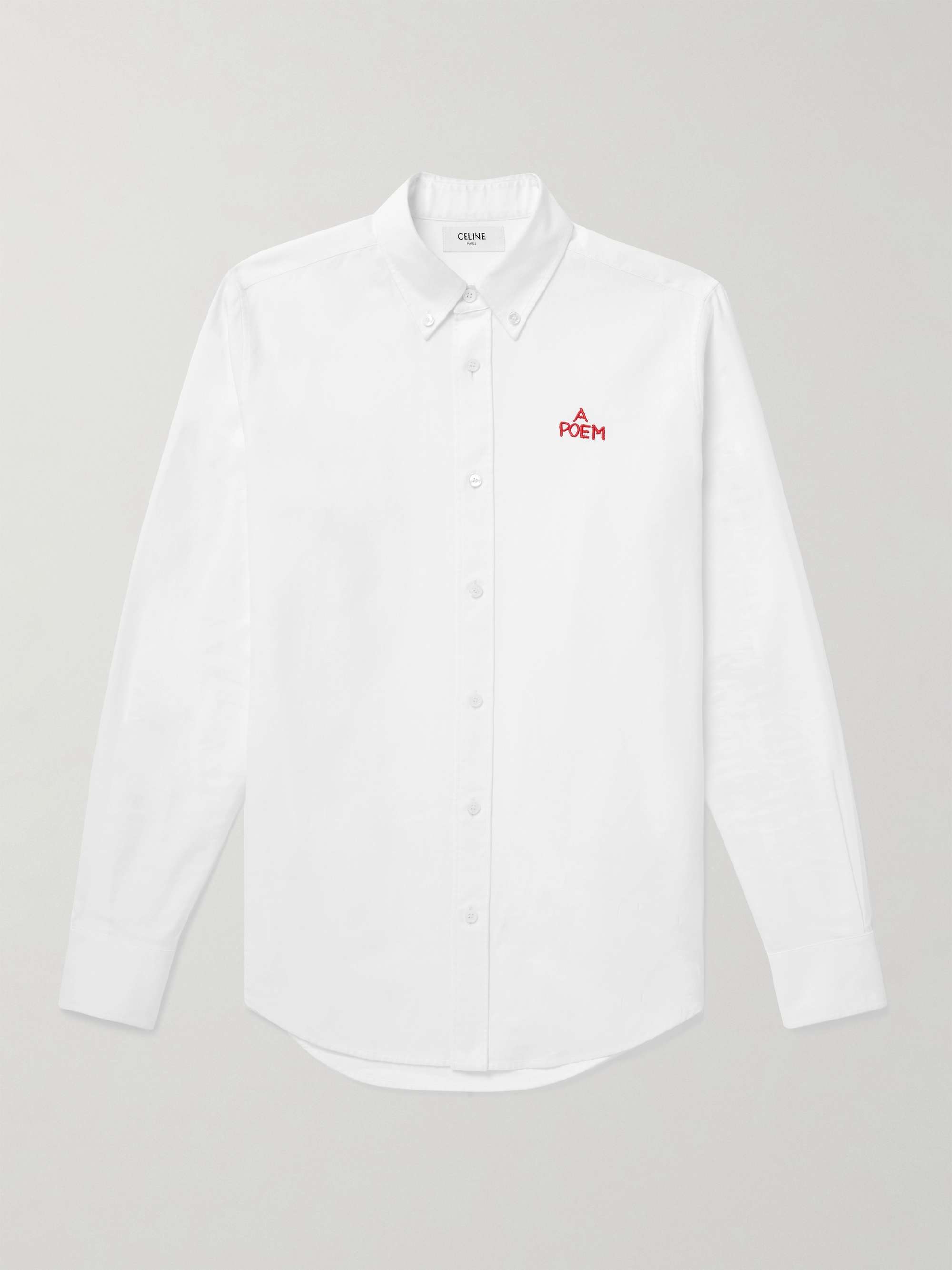 셀린느 옴므 자수 셔츠 CELINE HOMME Button-Down Collar Embroidered Cotton-Poplin Shirt,White