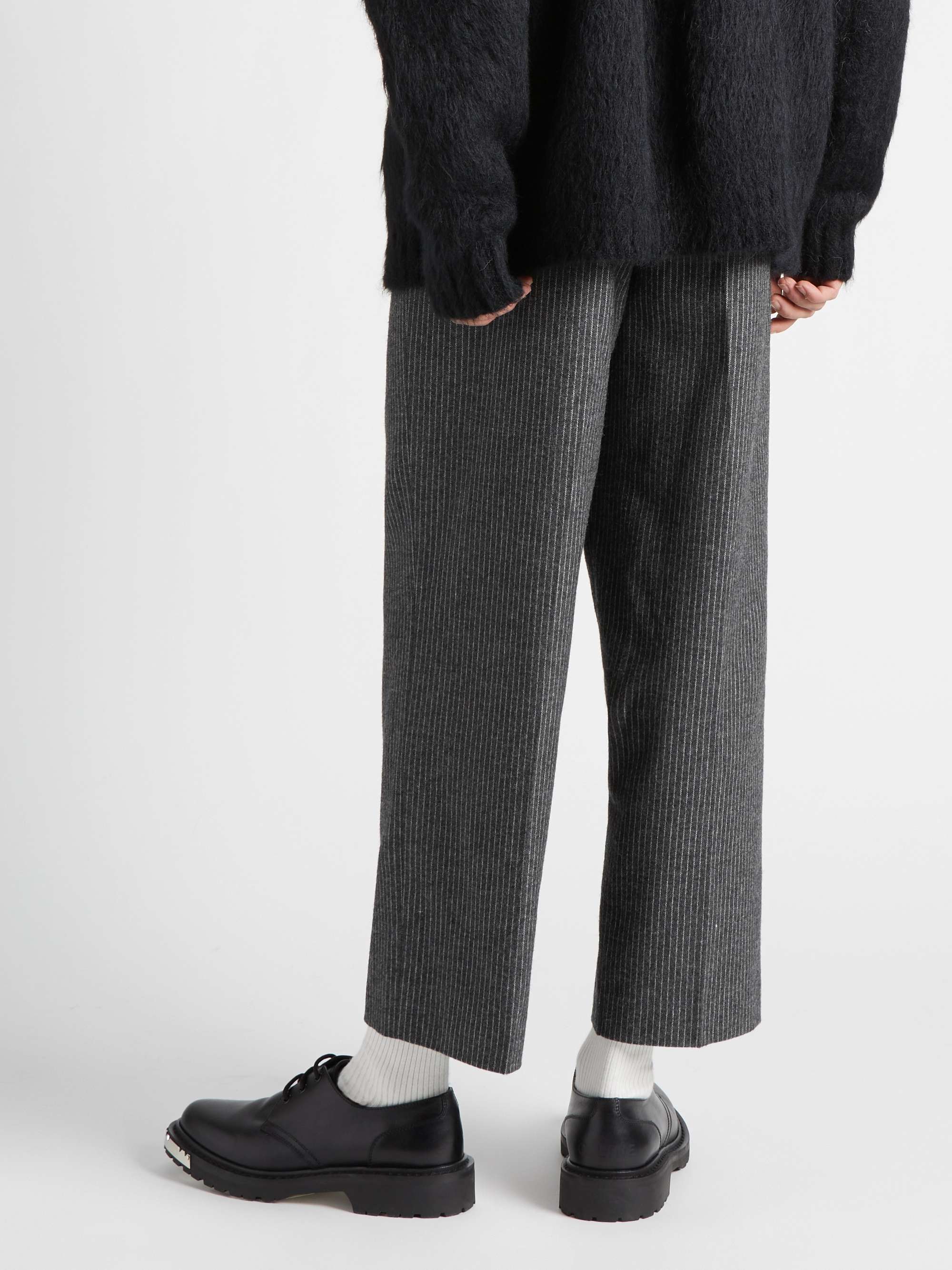Wide-Leg Cropped Pinstriped Wool-Flannel Suit Trousers