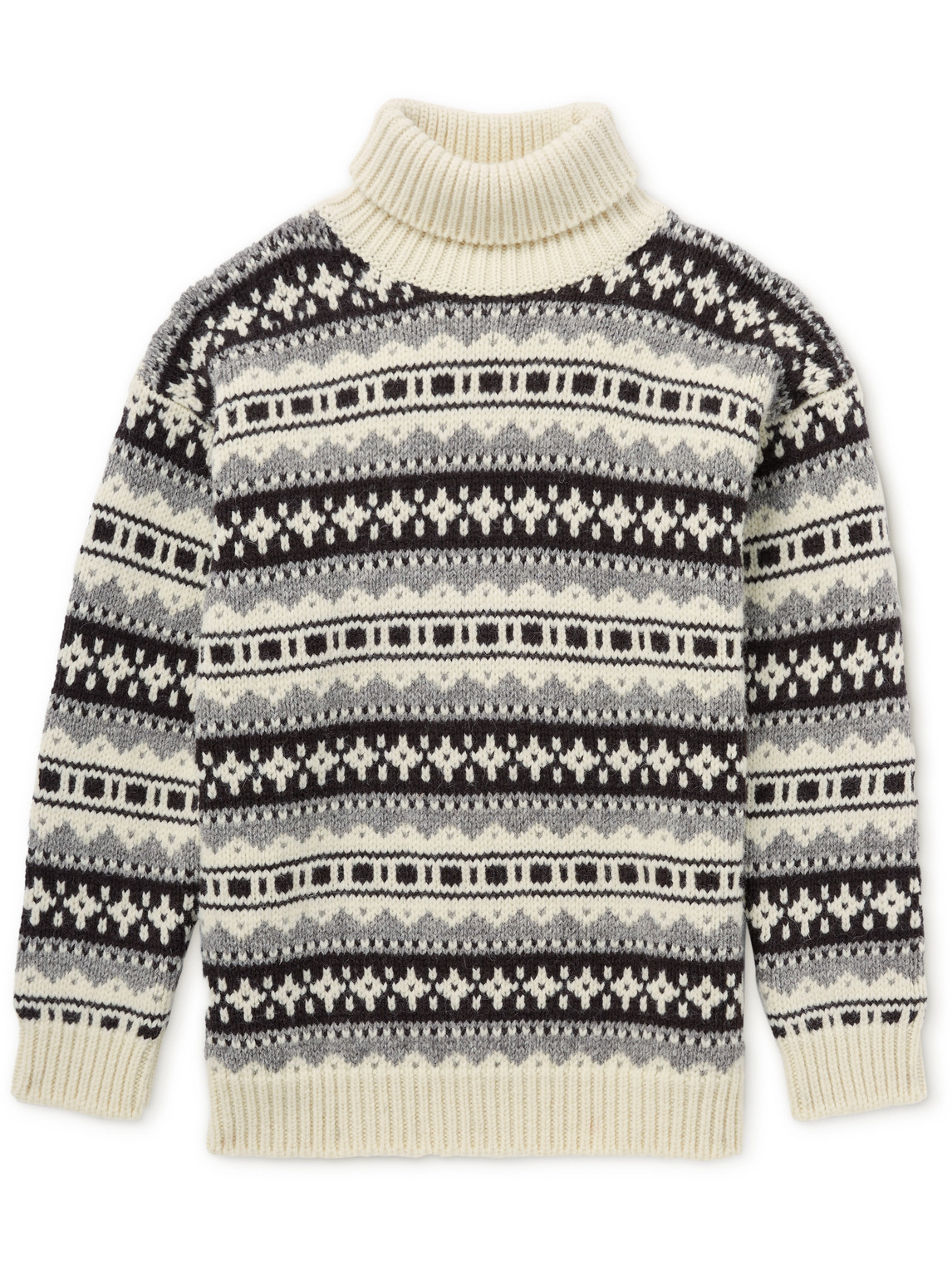 Celine Oversized Fair Isle Shetland Wool Rollneck Sweater In Neutrals ...
