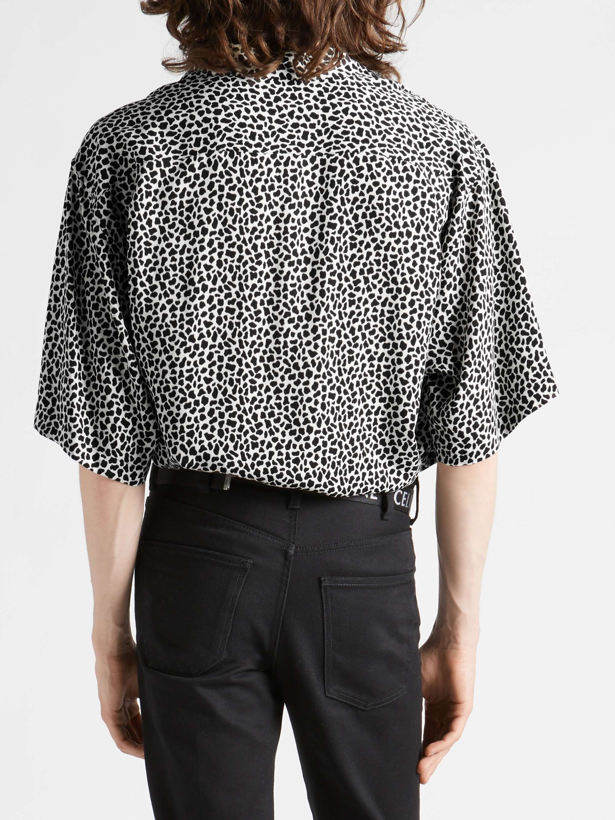 CELINE HOMME Camp-Collar Zebra-Print Woven Shirt