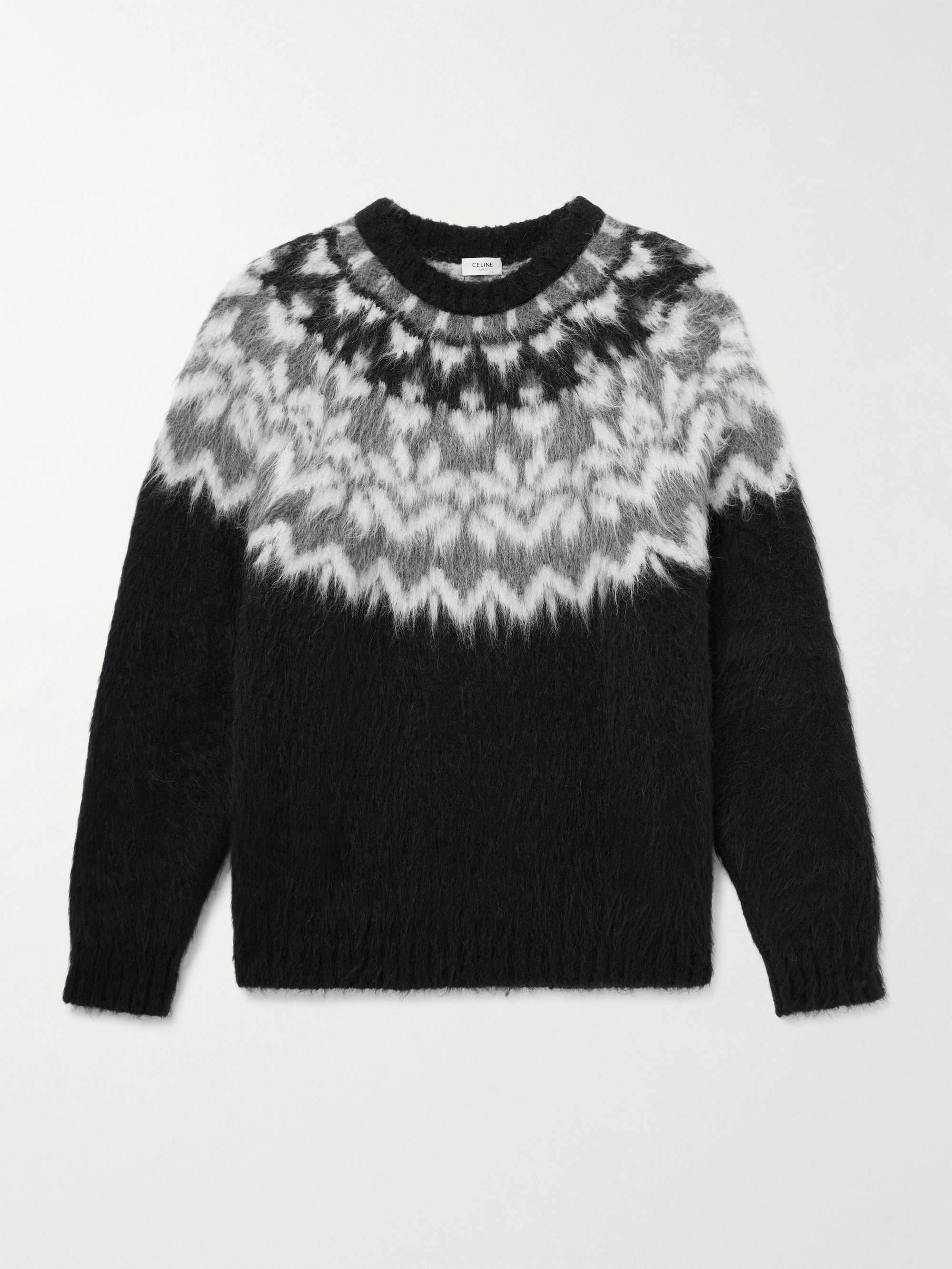 셀린느 옴므 페어아일 브러쉬드 알파카 스웨터 CELINE HOMME Fair Isle Brushed Alpaca-Blend Sweater,Black