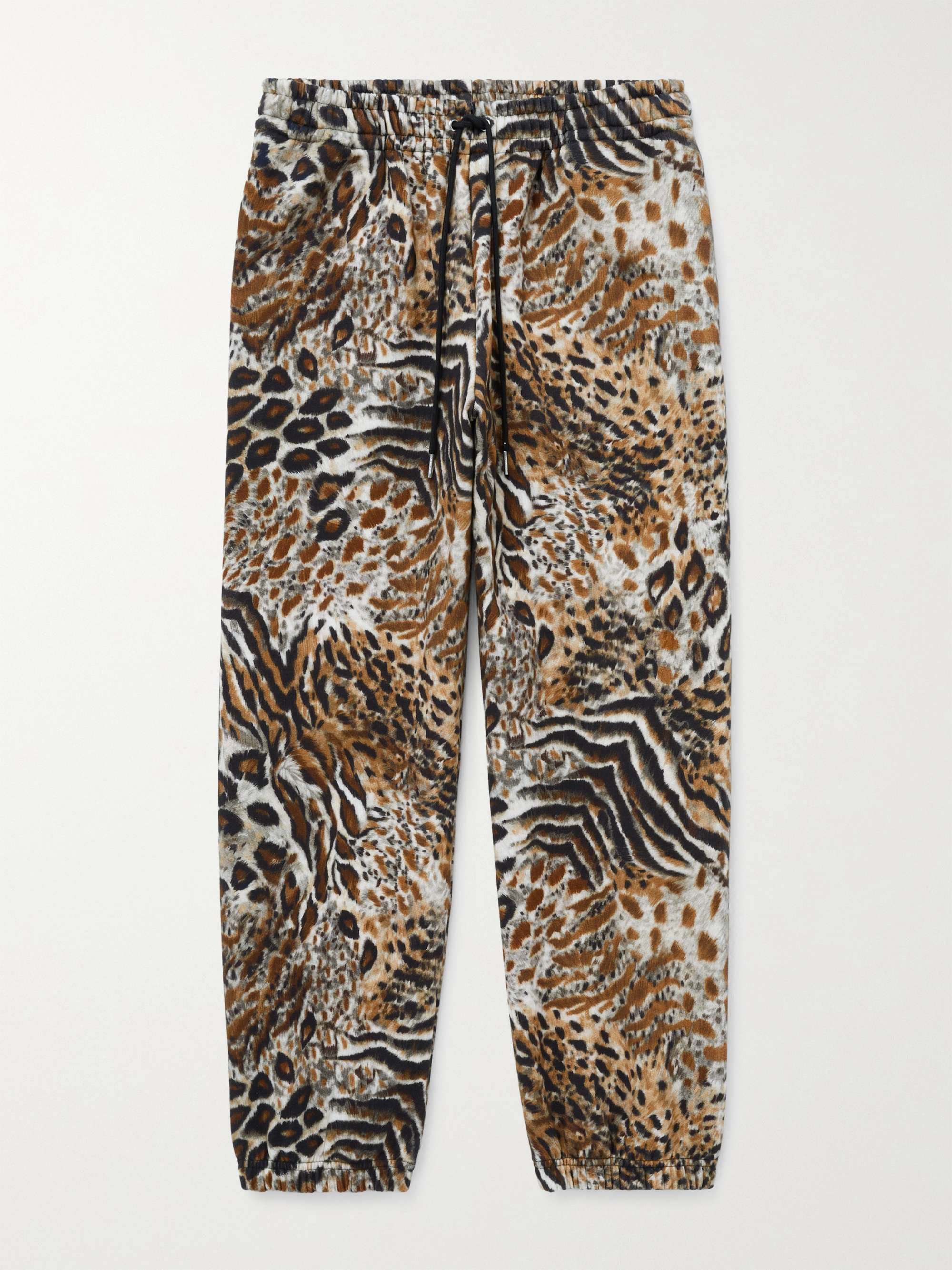 셀린느 옴므 스웻팬츠 CELINE HOMME Tapered Logo-Embroidered Animal-Print Cotton-Jersey Sweatpants,Brown
