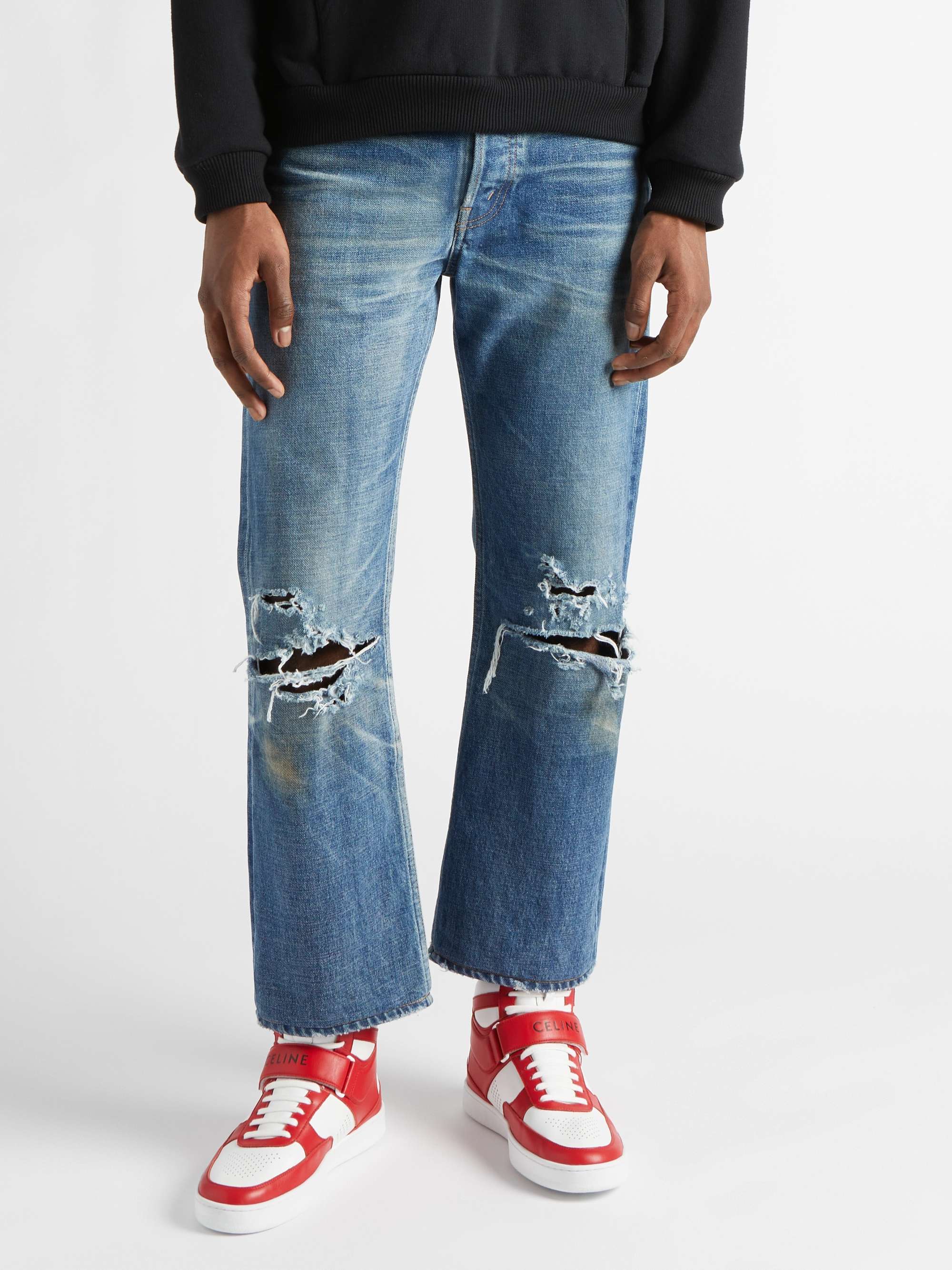 CELINE HOMME Kurt Slim-Fit Cropped Distressed Selvedge Jeans