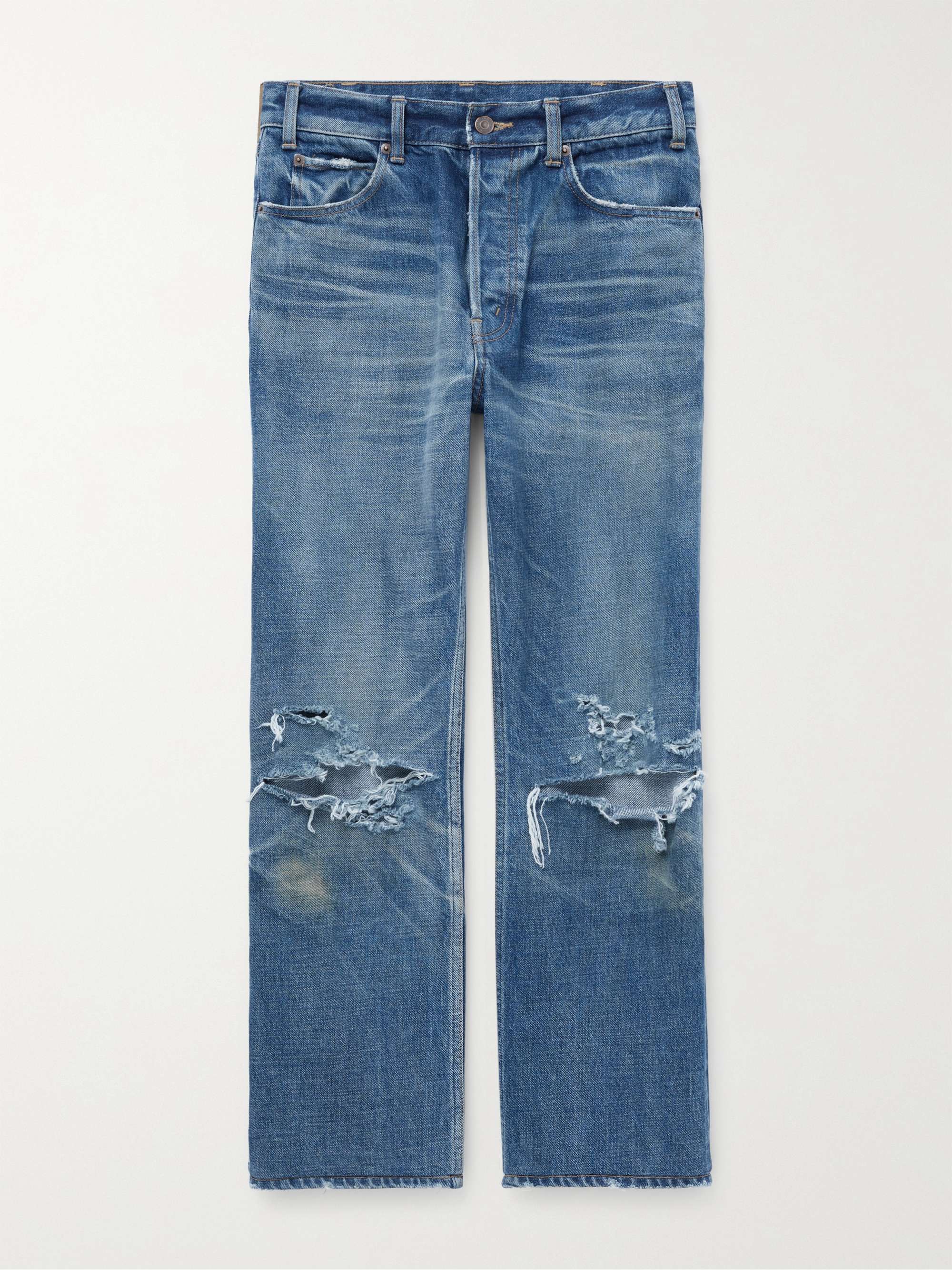 셀린느 옴므 커트 셀비지 청바지 CELINE HOMME Kurt Slim-Fit Cropped Distressed Selvedge Jeans,Blue