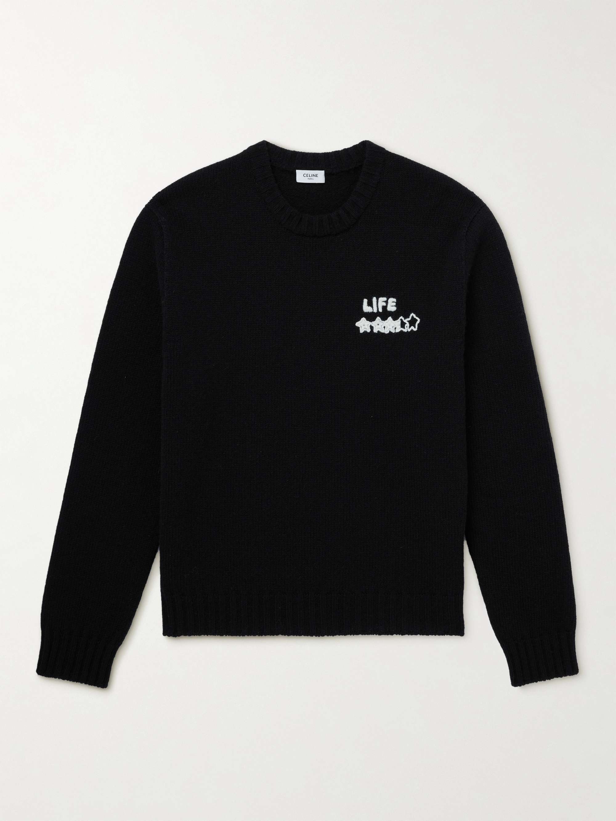 셀린느 옴므 자수 셔틀랜드 울 스웨터 CELINE HOMME Embroidered Shetland Wool Sweater,Black
