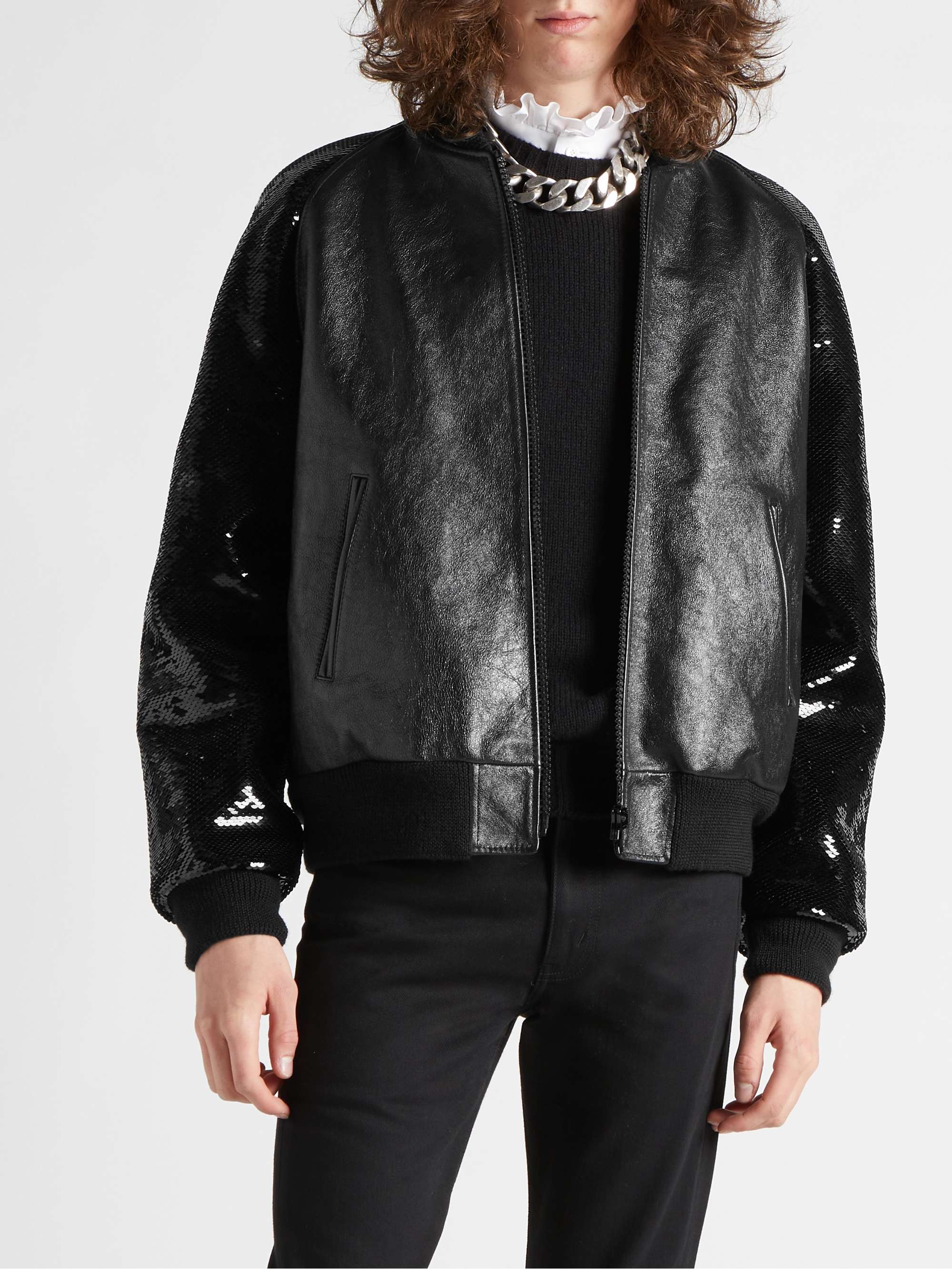 CELINE HOMME Sequin-Embellished Leather Blouson Jacket
