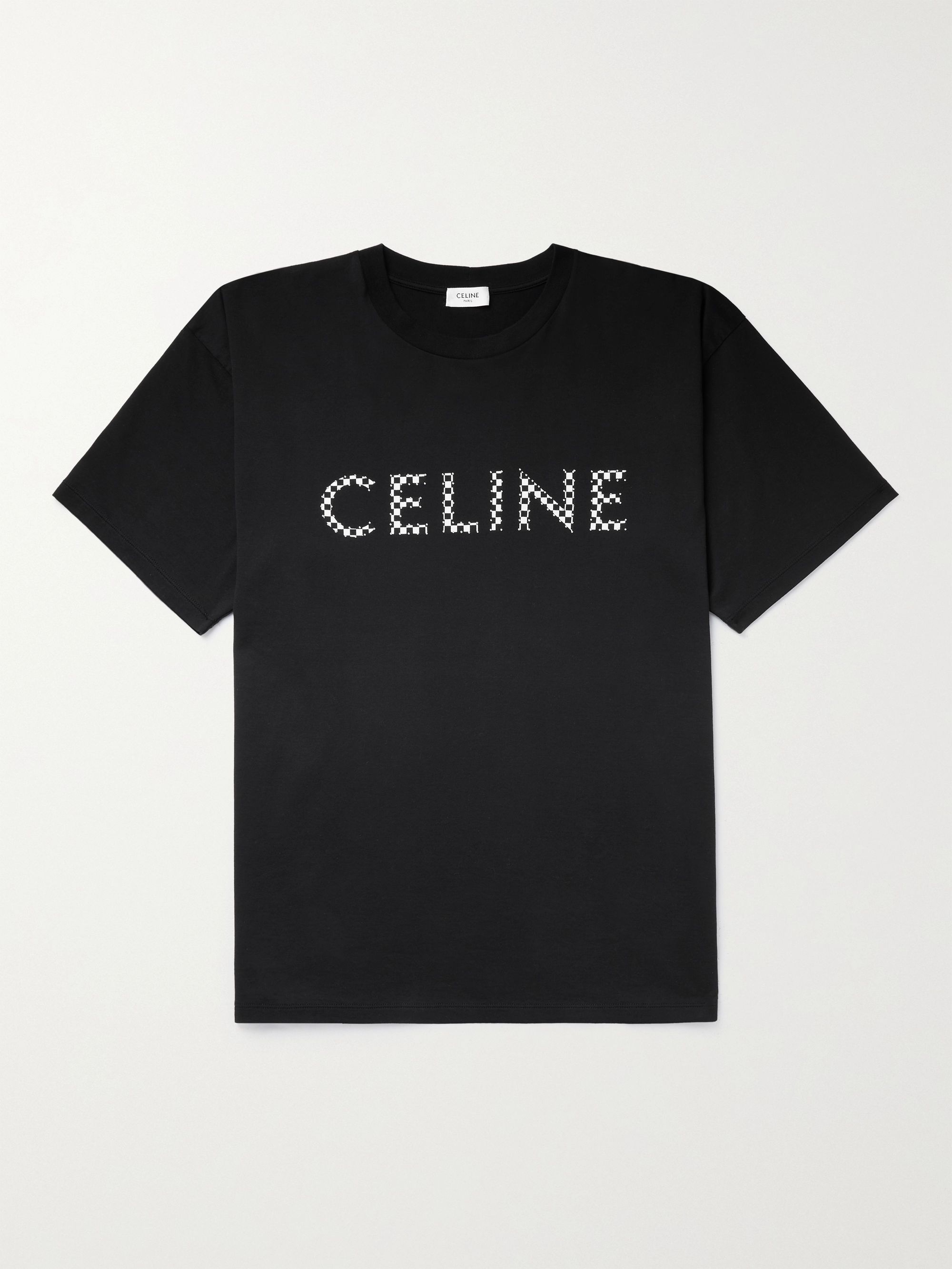 Black Studded Logo-Print Cotton-Jersey T-Shirt | CELINE HOMME | MR PORTER