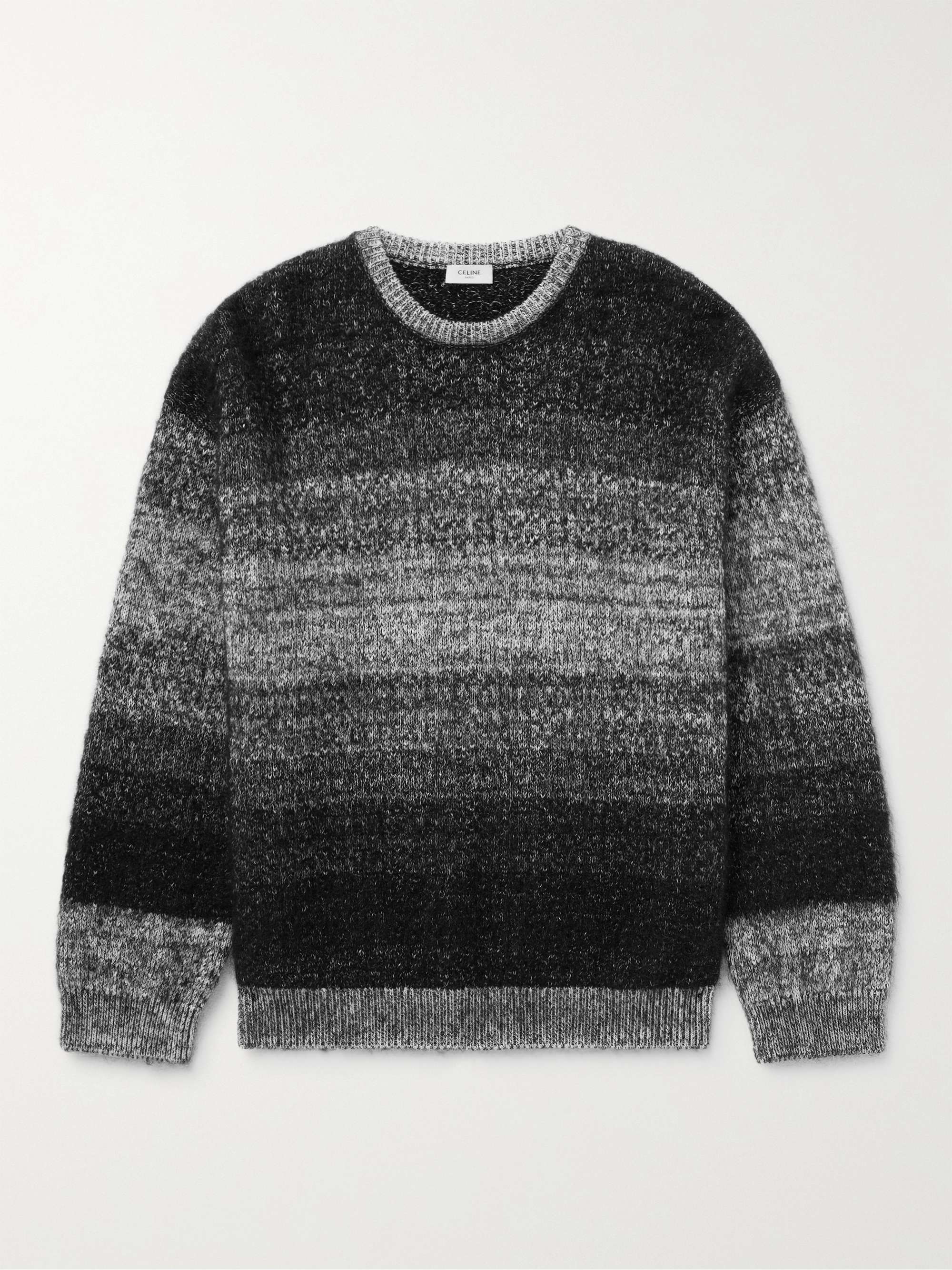 셀린느 옴므 오버사이즈 스트라이프 스웨터 CELINE HOMME Oversized Striped Intarsia Cotton and Mohair-Blend Sweater,Gray