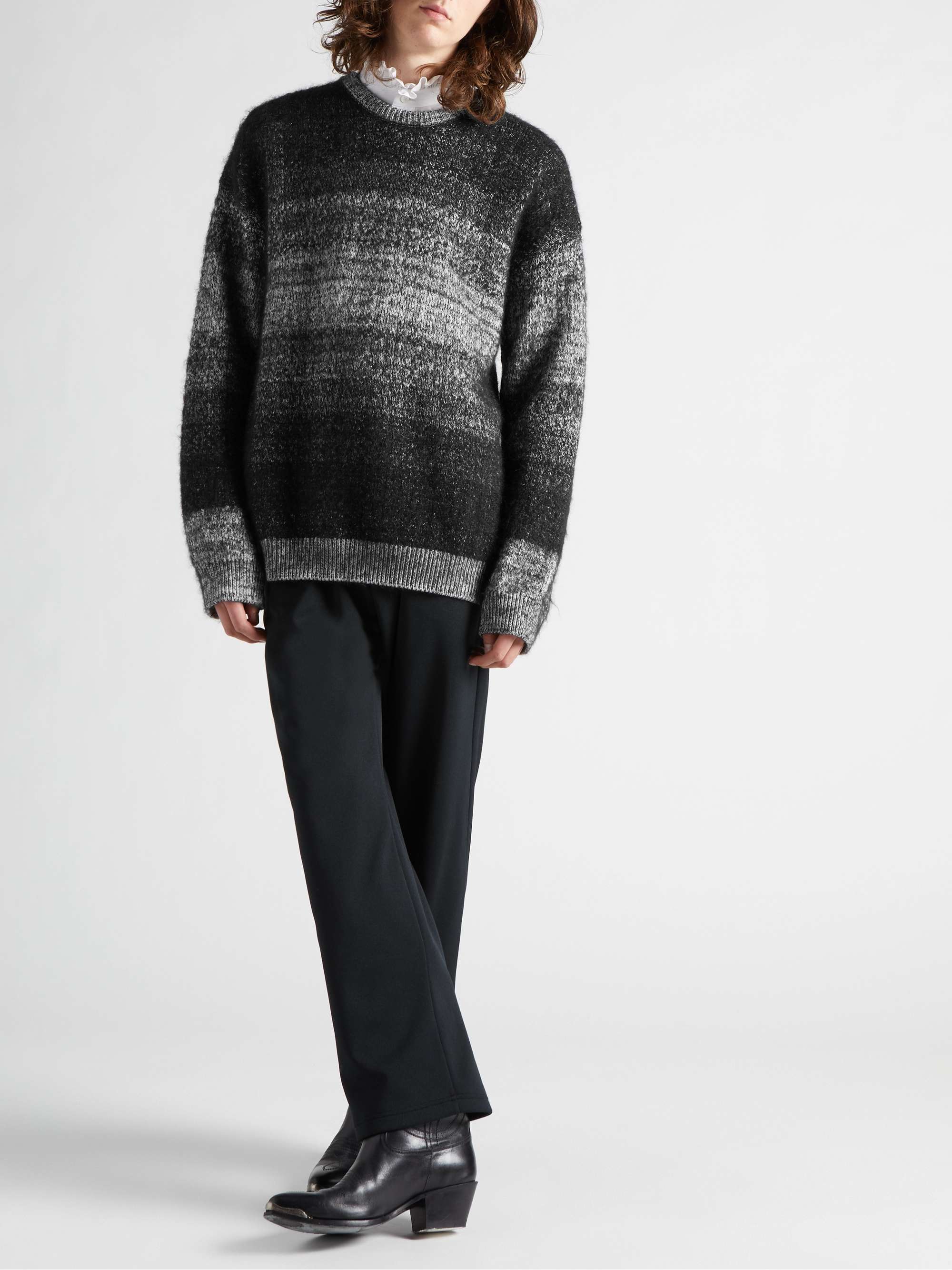 CELINE HOMME Oversized Striped Intarsia Cotton and Mohair-Blend Sweater