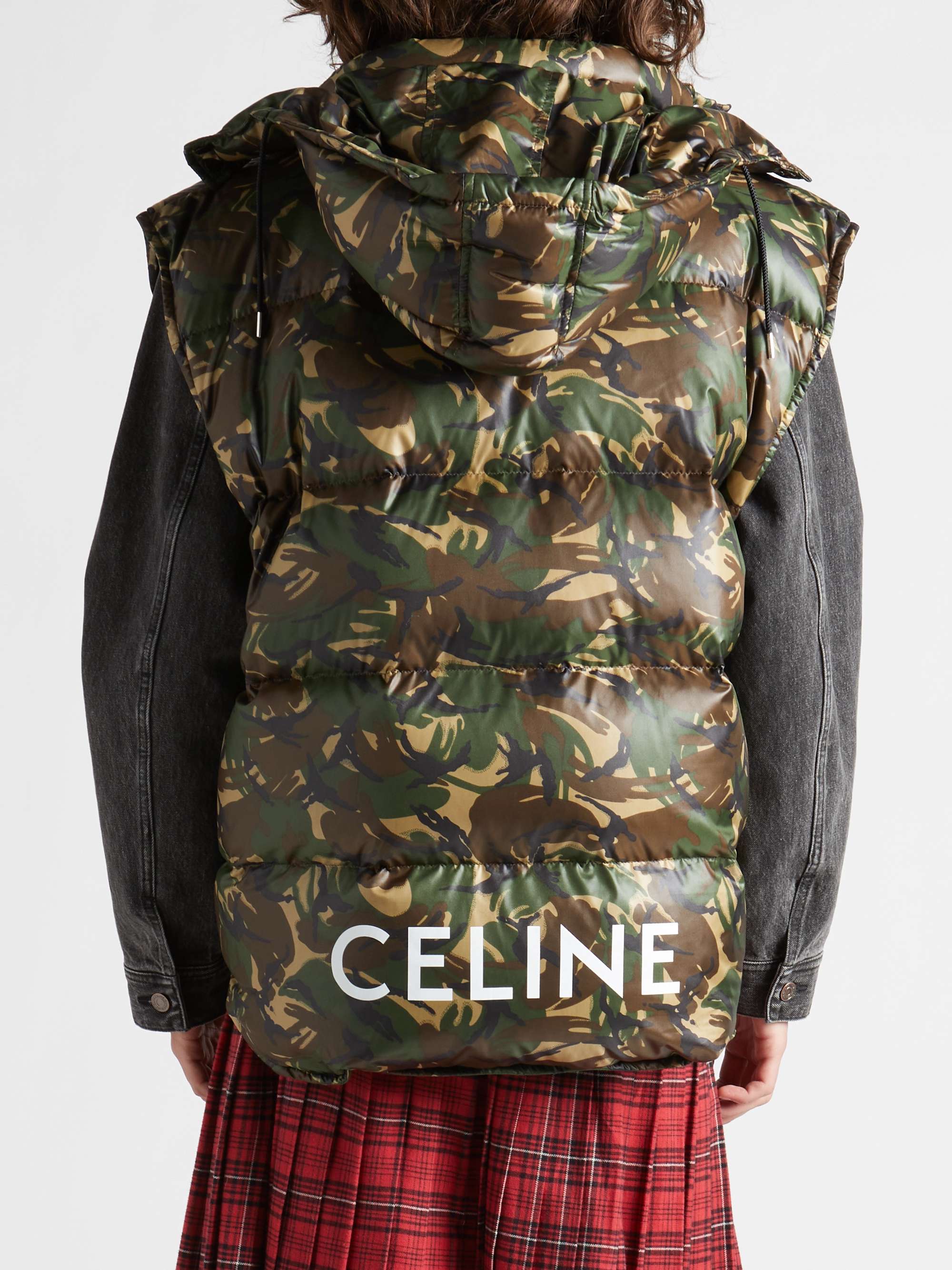 CELINE HOMME Camouflage-Print Quilted Shell Hooded Gilet