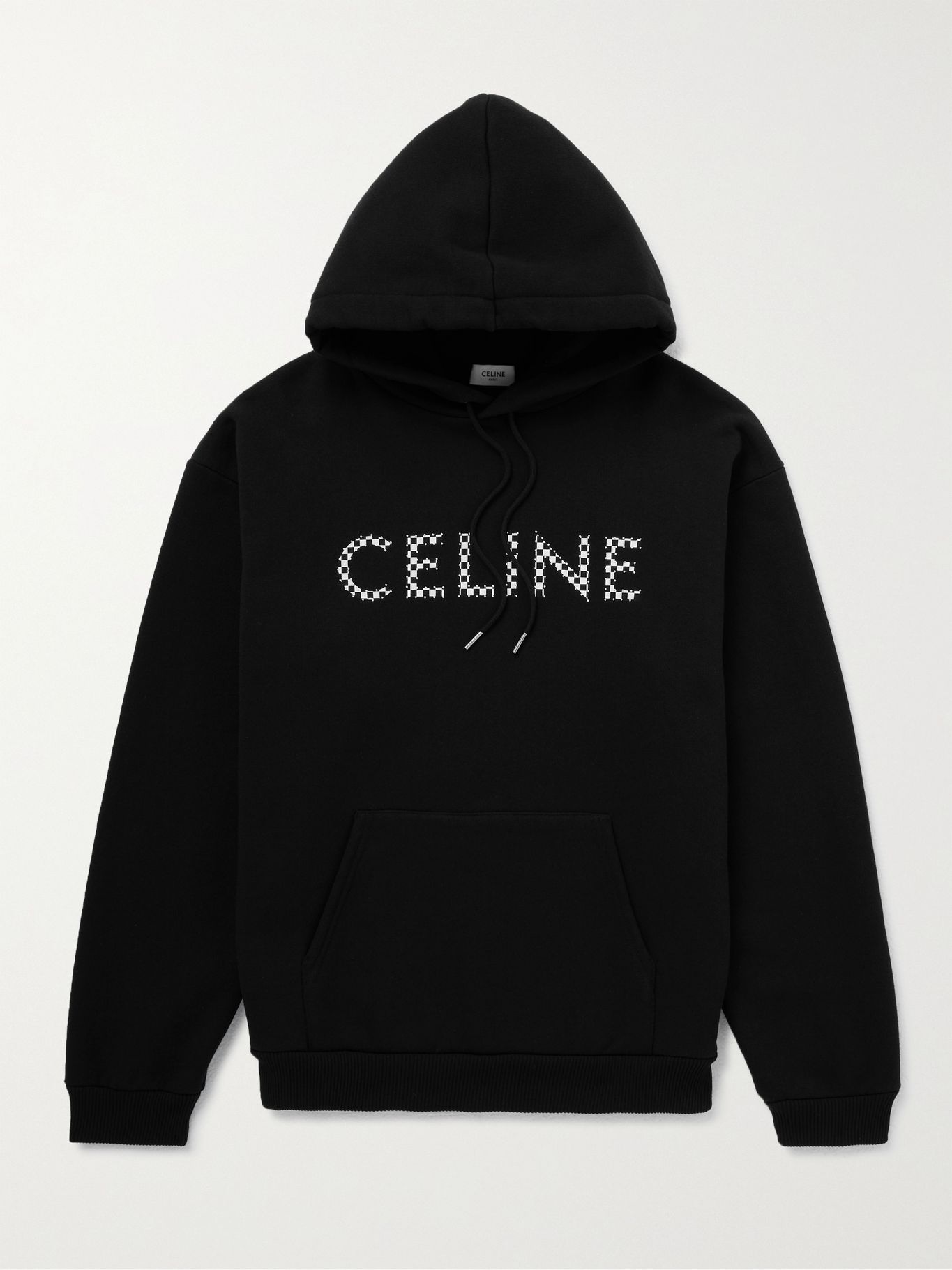 Black Studded Logo-Print Cotton-Jersey Hoodie | CELINE HOMME | MR PORTER