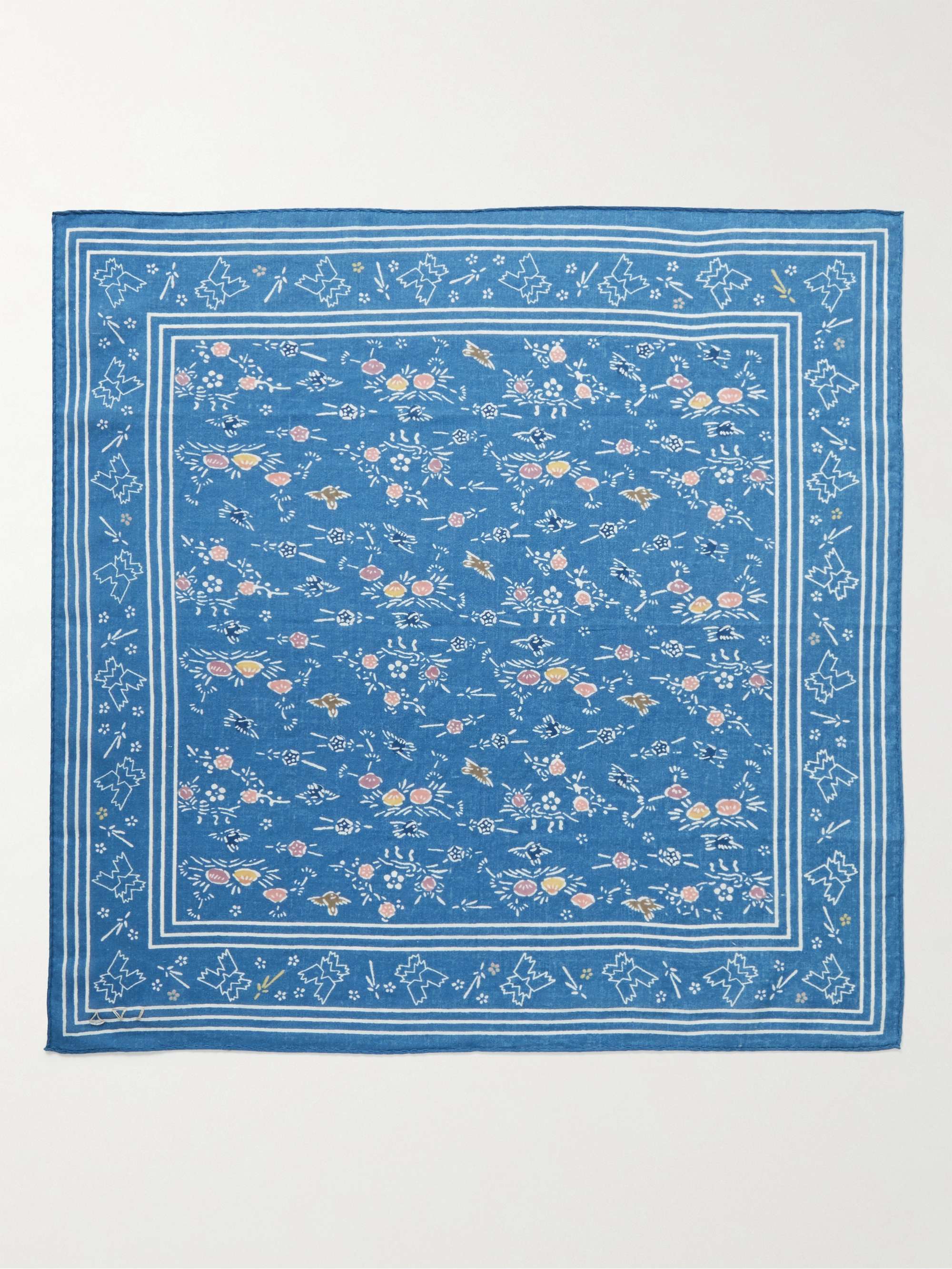 Royal blue Scritto-Jacquard Wool and Mulberry Silk-Blend Scarf 