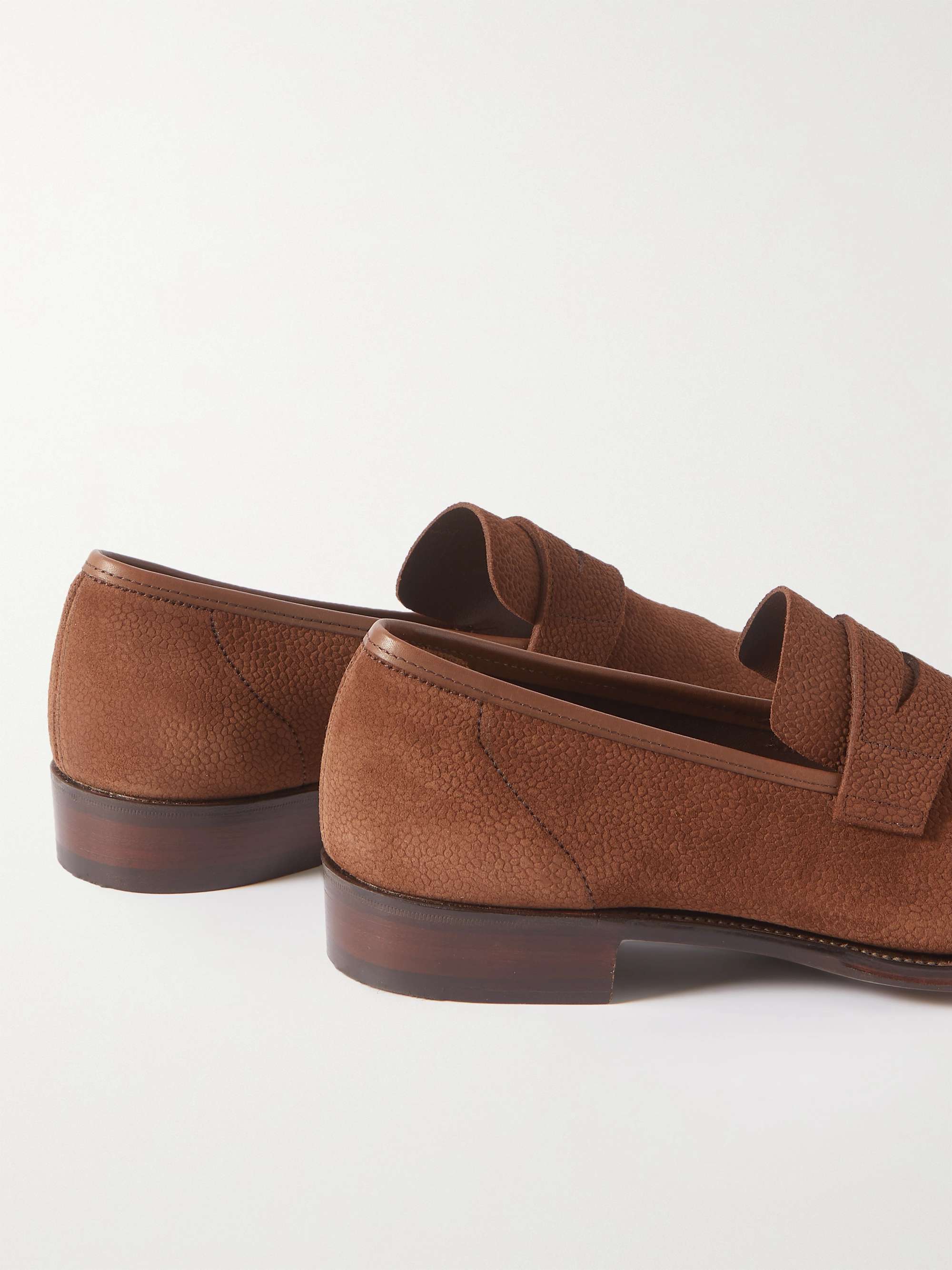 GEORGE CLEVERLEY George Leather-Trimmed Pebble-Grain Suede Penny Loafers