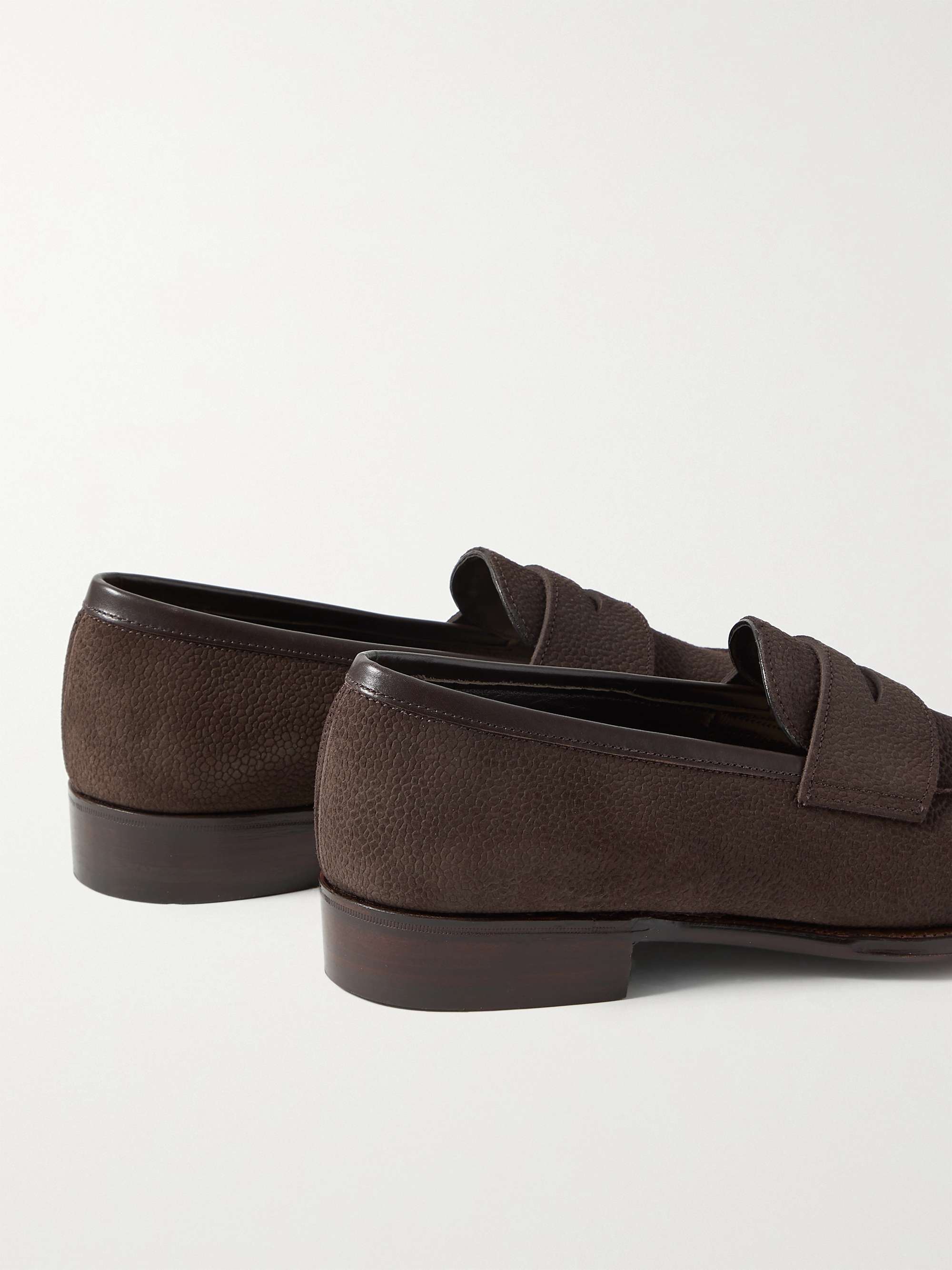 GEORGE CLEVERLEY Bradley III Leather-Trimmed Pebble-Grain Suede Penny Loafers