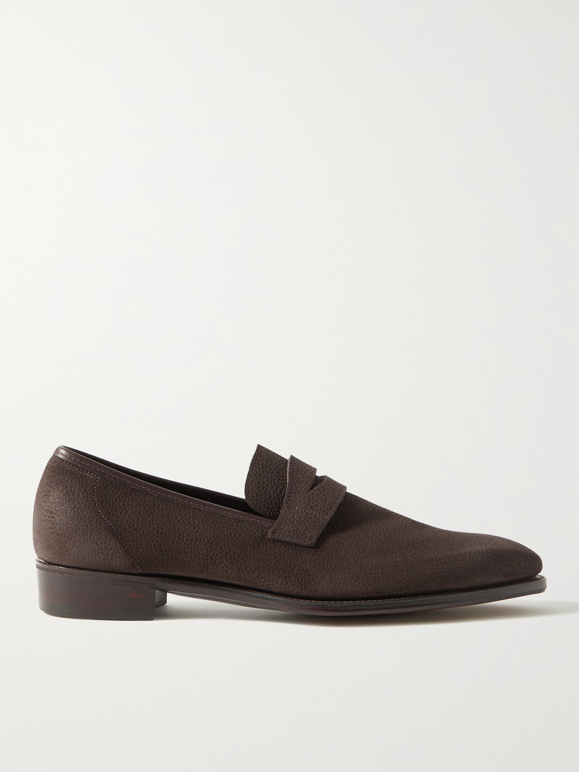 George Cleverley George Leather-trimmed Pebble-grain Suede Penny Loafers In Brown