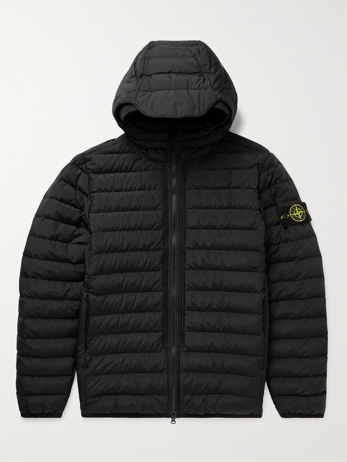 STONE ISLAND LOGO-APPLIQUÉD QUILTED ORGANIC COTTON-BLEND SHELL HOODED DOWN JACKET