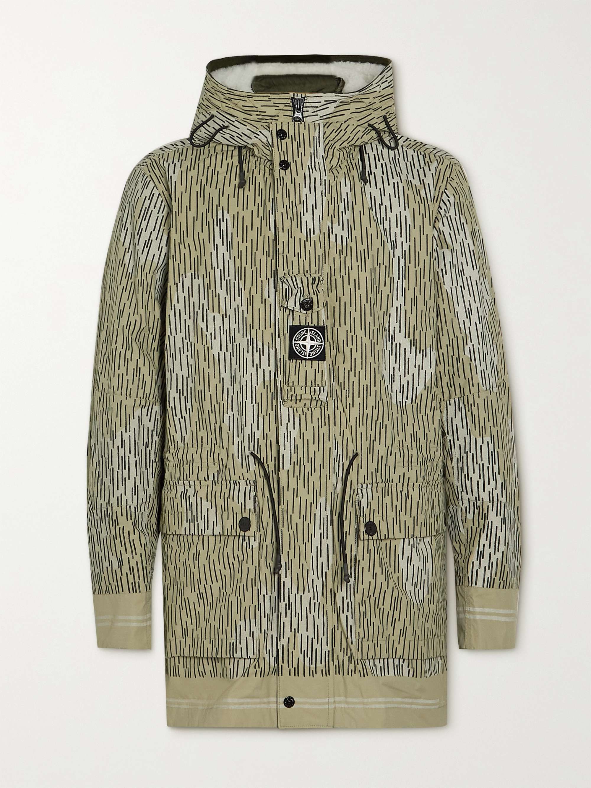 STONE ISLAND Reflective-Trimmed Printed Shell Parka with Detachable Quilted Liner