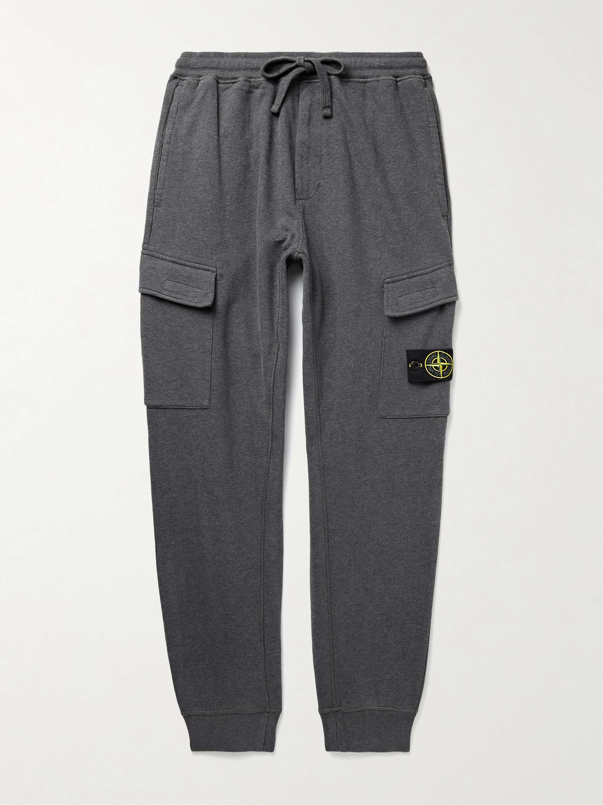 스톤 아일랜드 스웻팬츠 Stone Island Slim-Fit Tapered Logo-Appliqued Cotton-Jersey Cargo Sweatpants,Gray