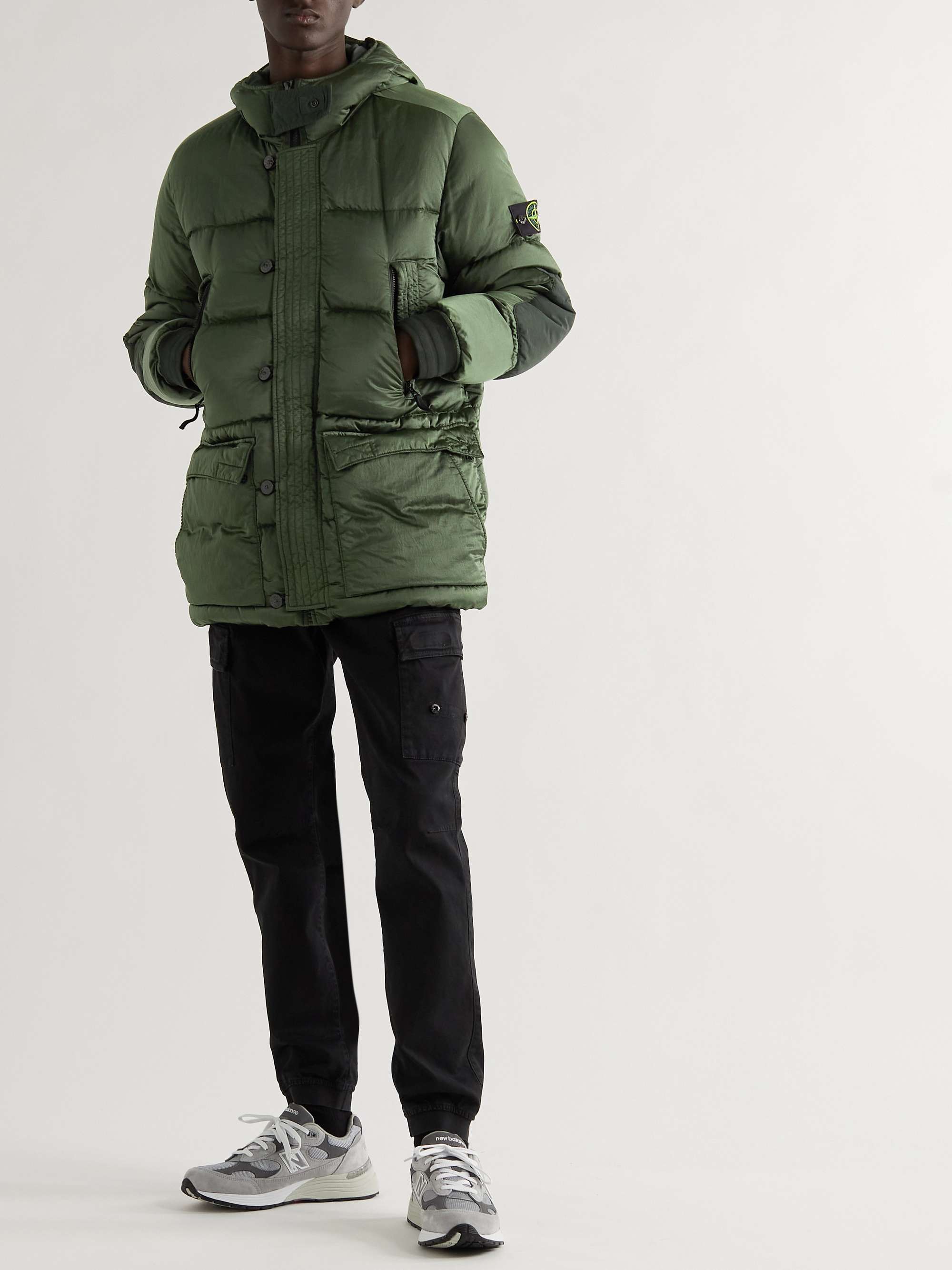 STONE ISLAND Logo-Appliquéd Quilted Coated-Shell Down Parka