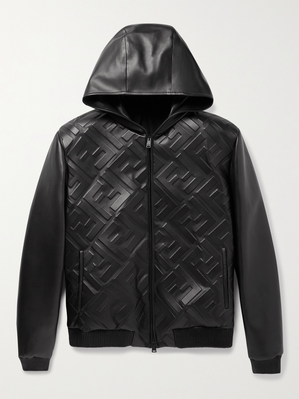 Logo-Embossed Leather Hooded Jacket