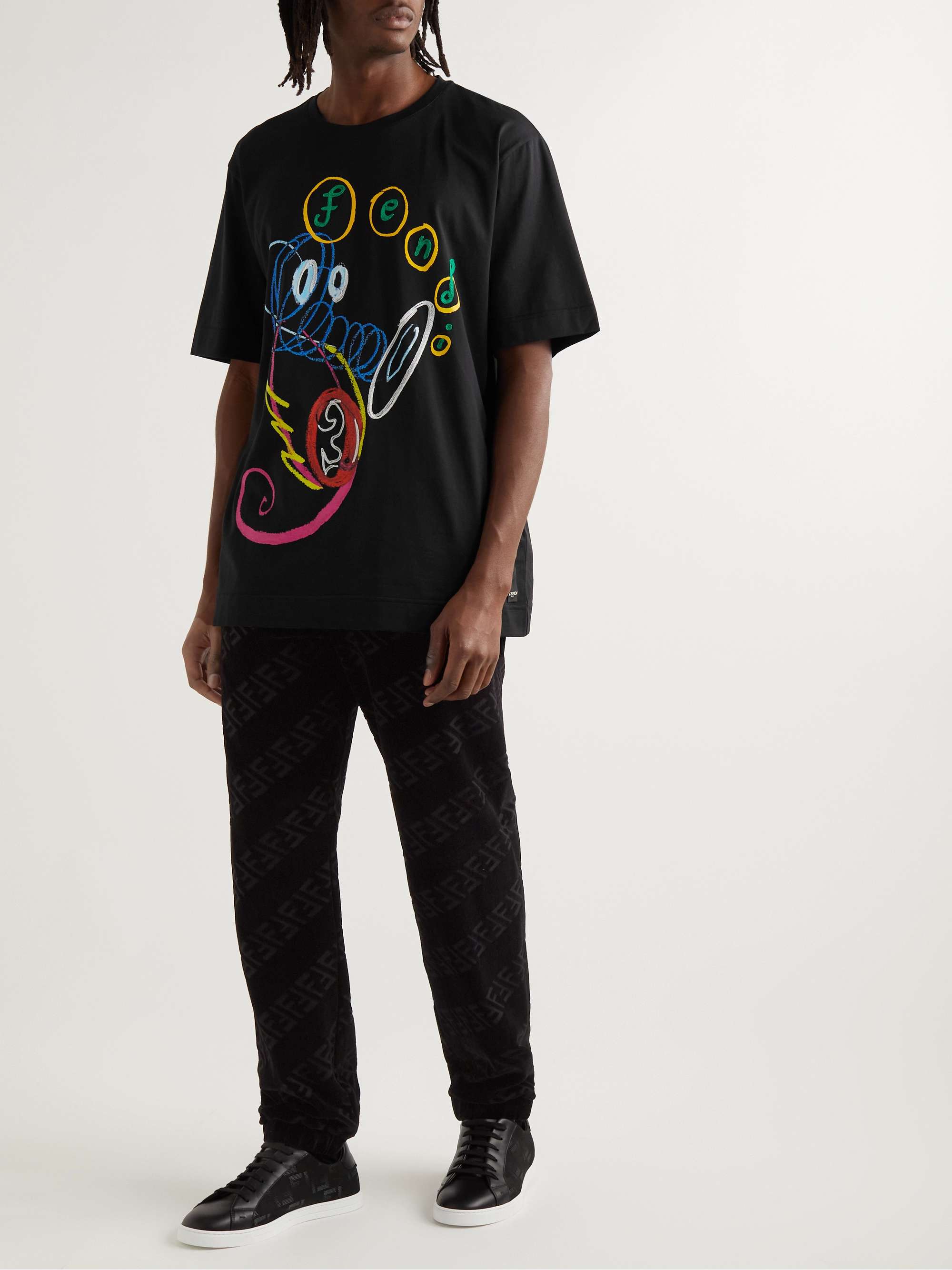 FENDI + Noel Fielding Logo-Embroidered Printed Cotton-Jersey T-Shirt