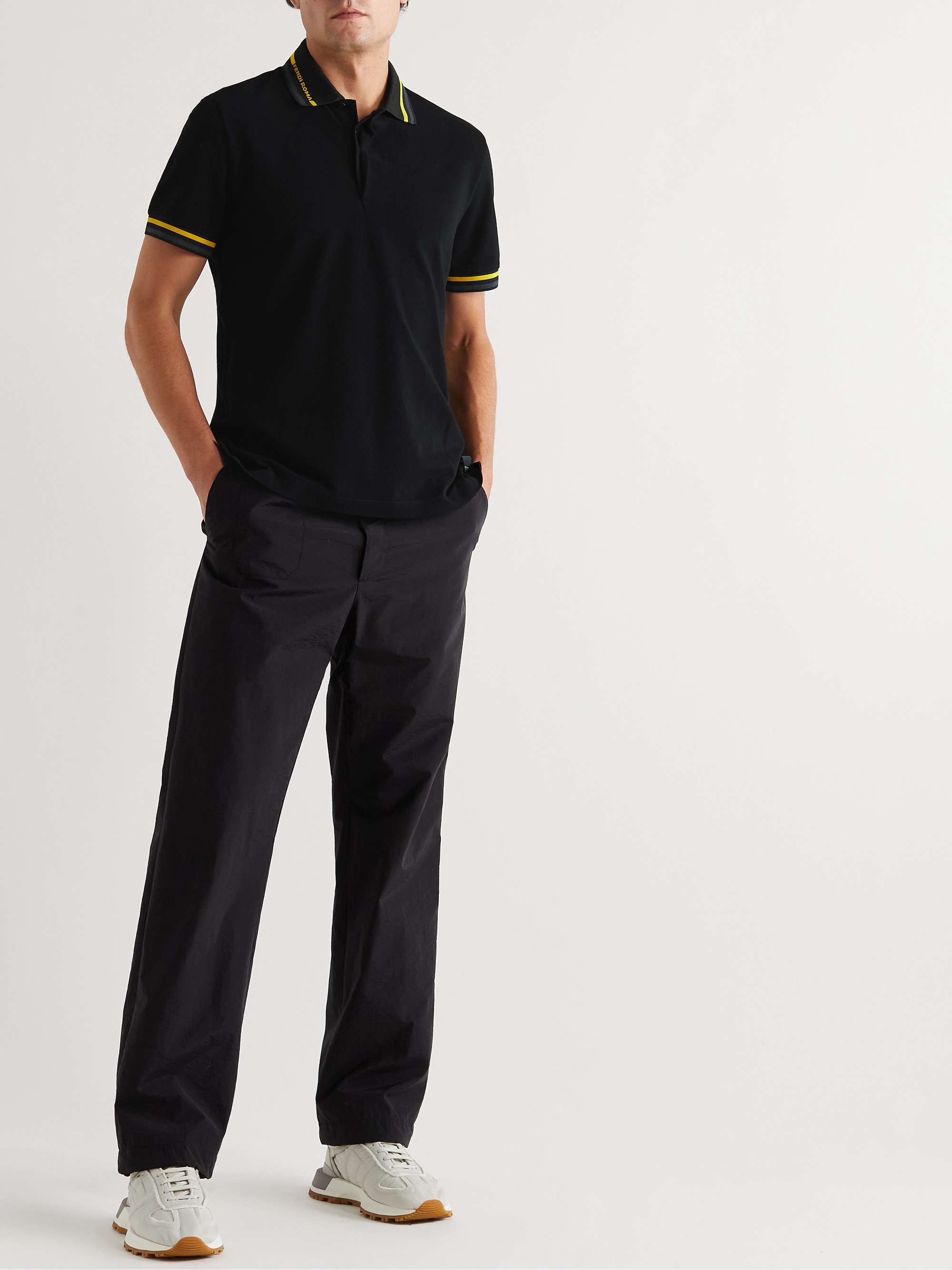 FENDI Slim-Fit Contrast-Tipped Cotton-Piqué Polo Shirt