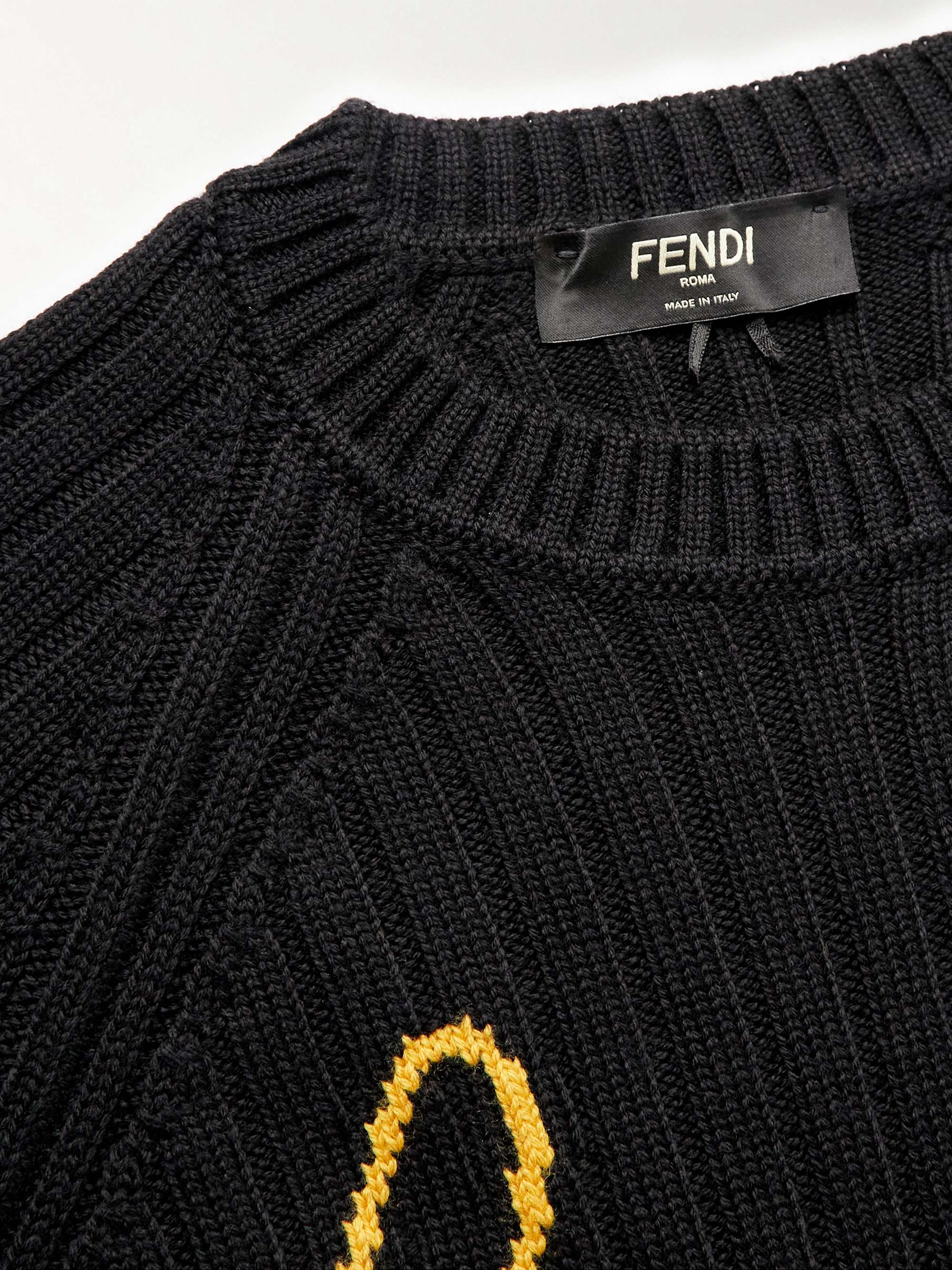 FENDI + Noel Fielding Slim-Fit Logo-Intarsia Ribbed Merino Wool Sweater