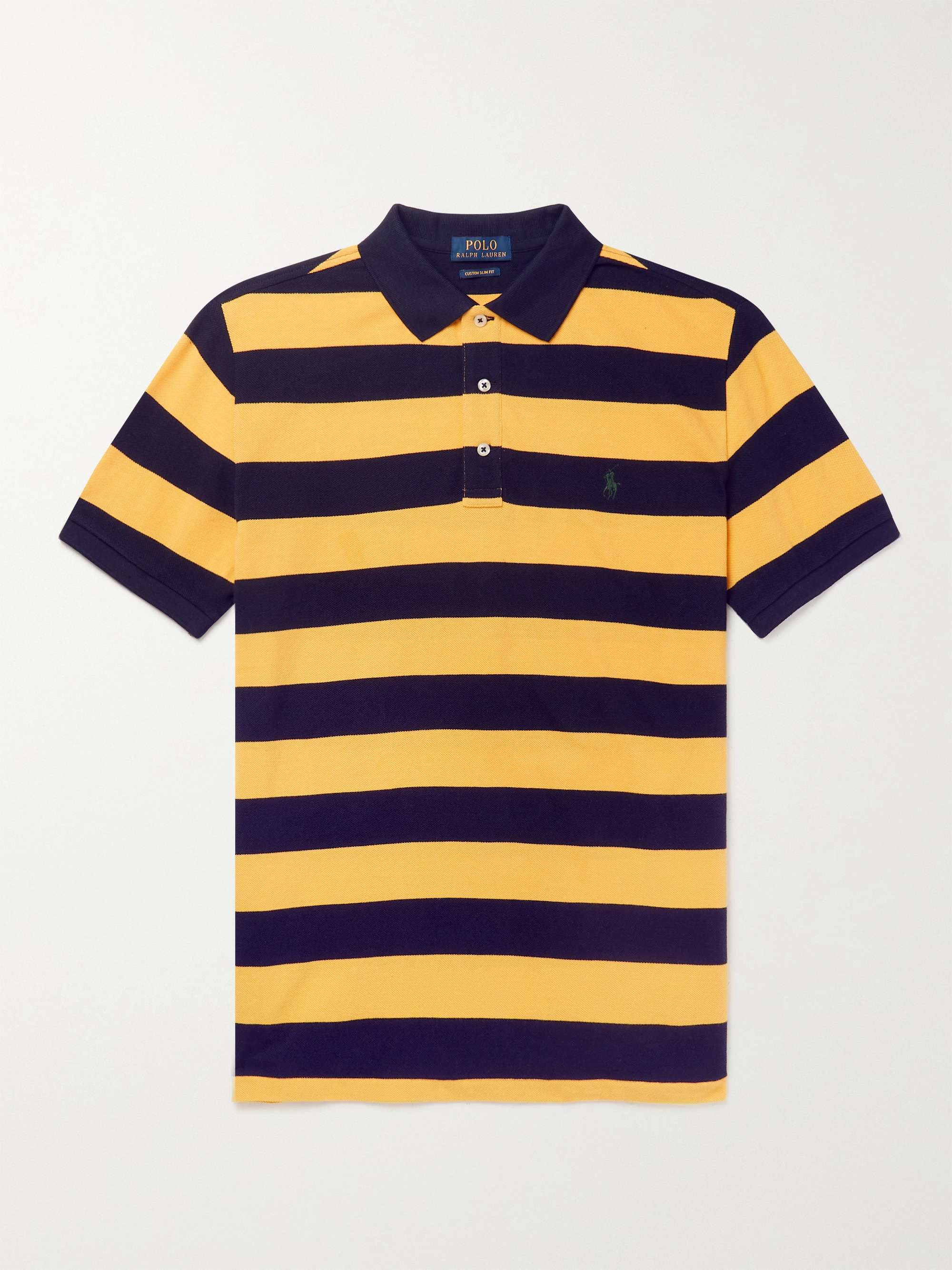 POLO RALPH LAUREN Slim-Fit Logo-Embroidered Striped Cotton-Piqué Polo Shirt