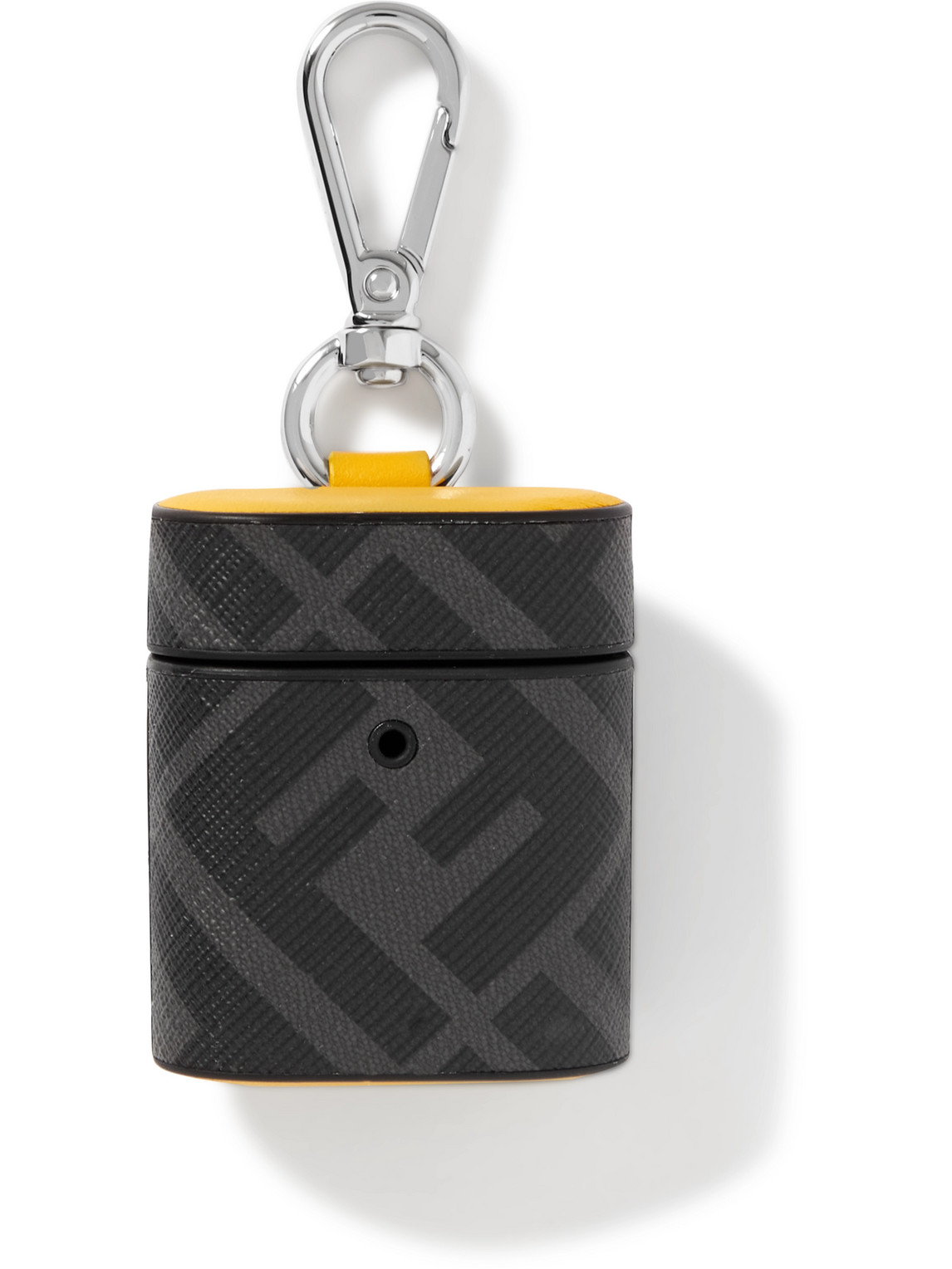 Fendi Logo-print Cross-grain Leather Airpods Case In Black