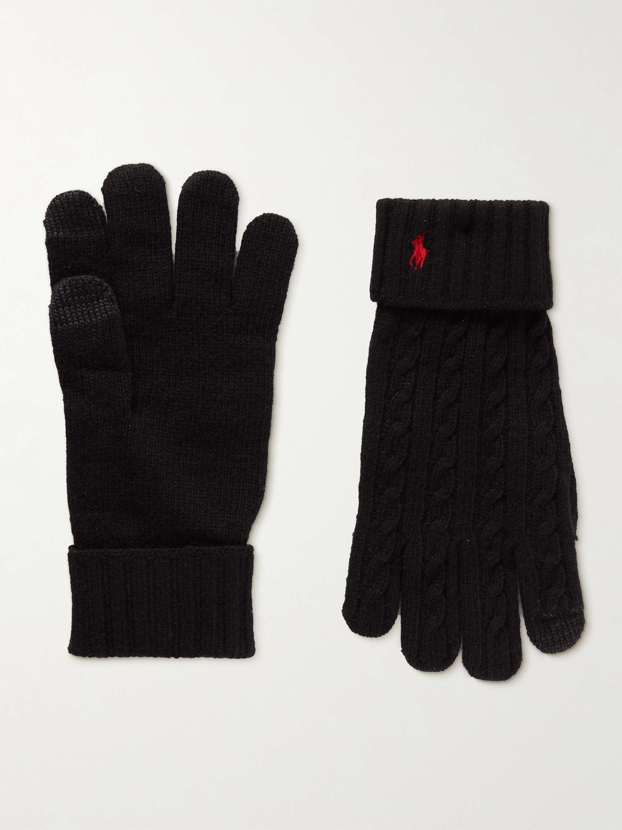 POLO RALPH LAUREN Logo-Embroidered Cable-Knit Wool-Blend Gloves
