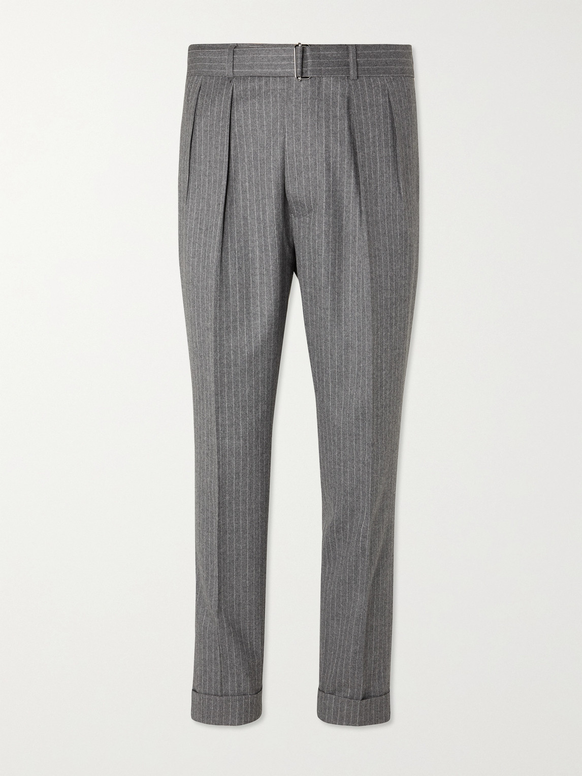 OFFICINE GENERALE PIERRE TAPERED PLEATED PINSTRIPED WOOL-FLANNEL SUIT TROUSERS