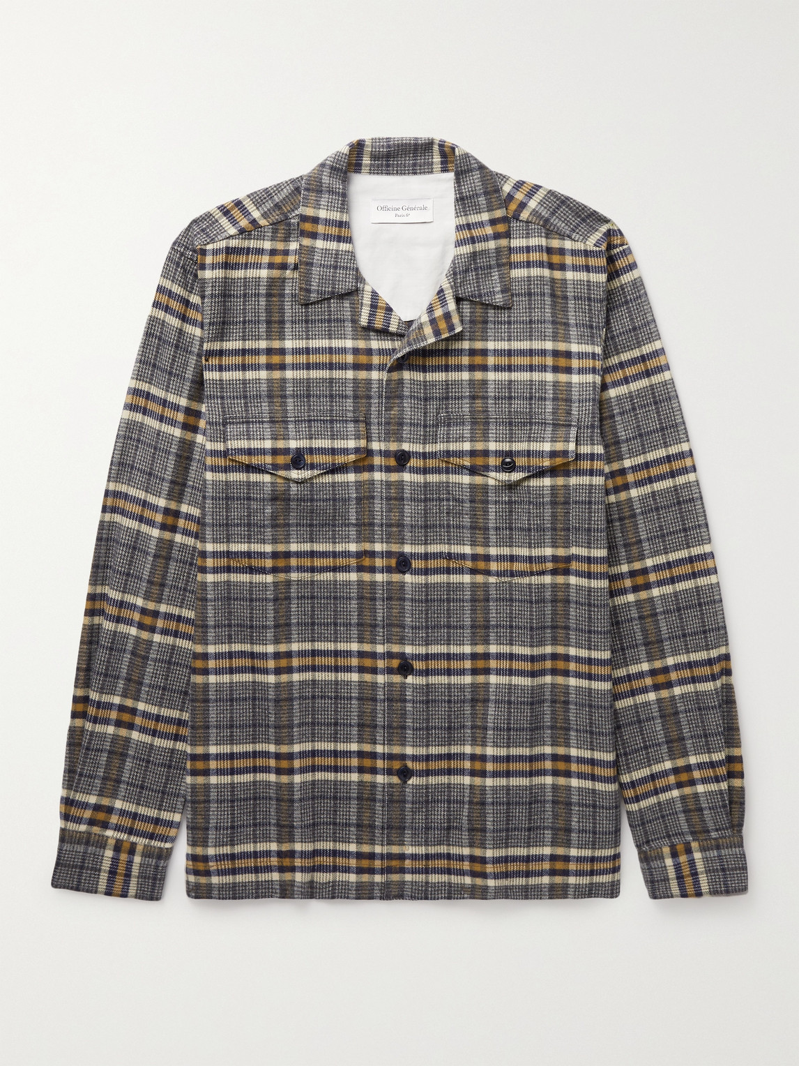 OFFICINE GENERALE JONAS CAMP-COLLAR CHECKED BRUSHED COTTON-FLANNEL SHIRT