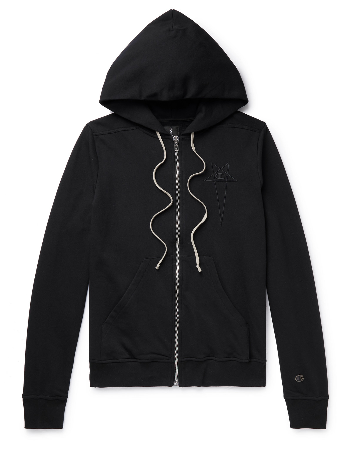 RICK OWENS CHAMPION JASON'S LOGO-EMBROIDERED LOOPBACK COTTON-JERSEY ZIP-UP HOODIE